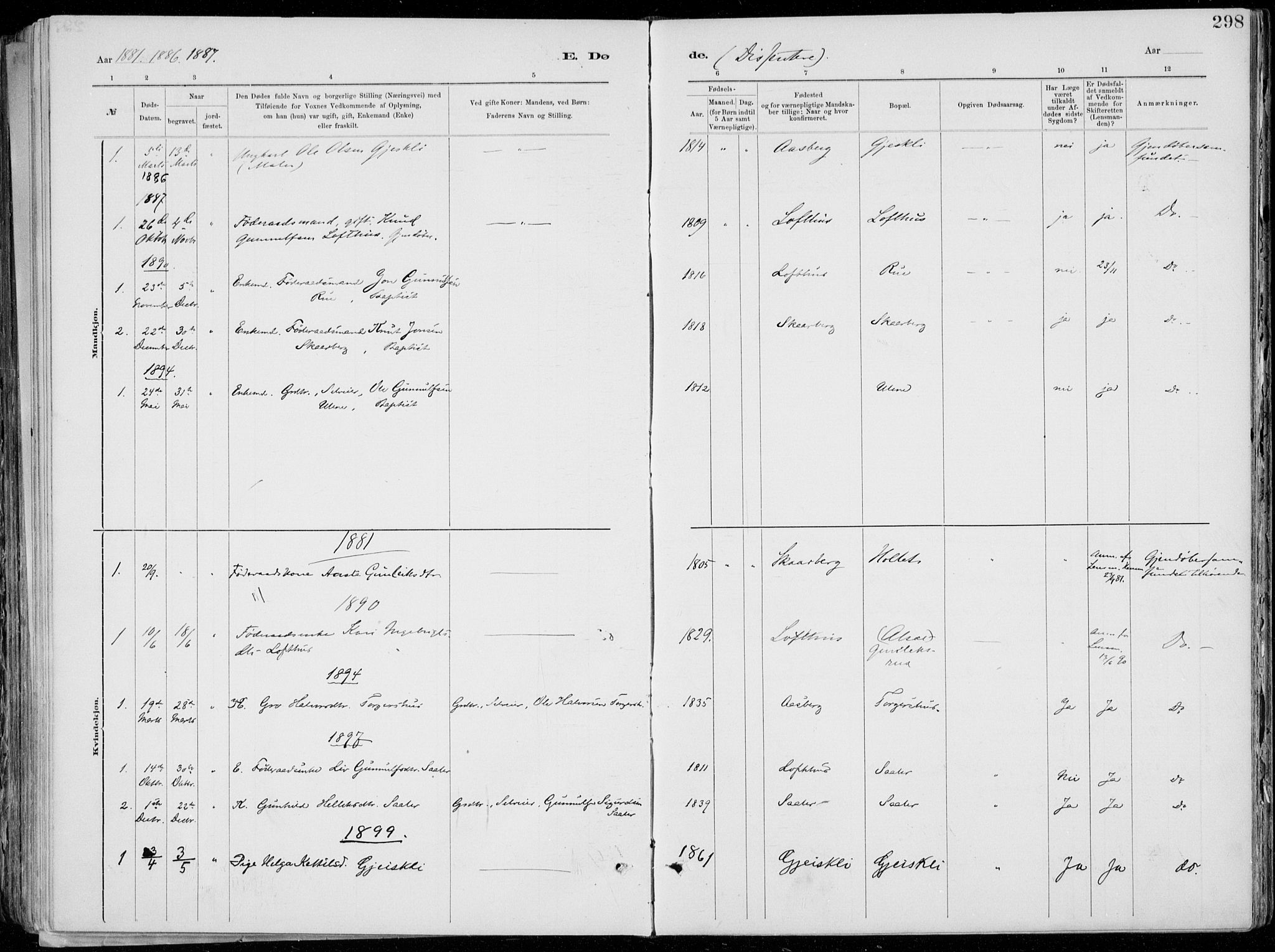 Tinn kirkebøker, SAKO/A-308/F/Fa/L0007: Parish register (official) no. I 7, 1878-1922, p. 298