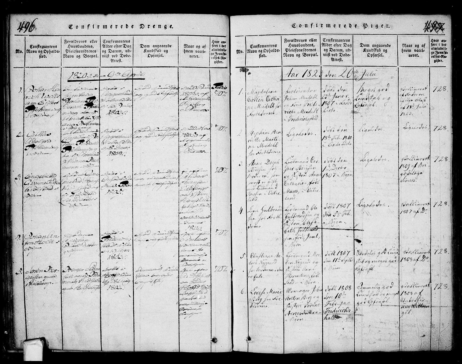 Fredrikstad prestekontor Kirkebøker, SAO/A-11082/F/Fa/L0004: Parish register (official) no. 4, 1816-1834, p. 496-497
