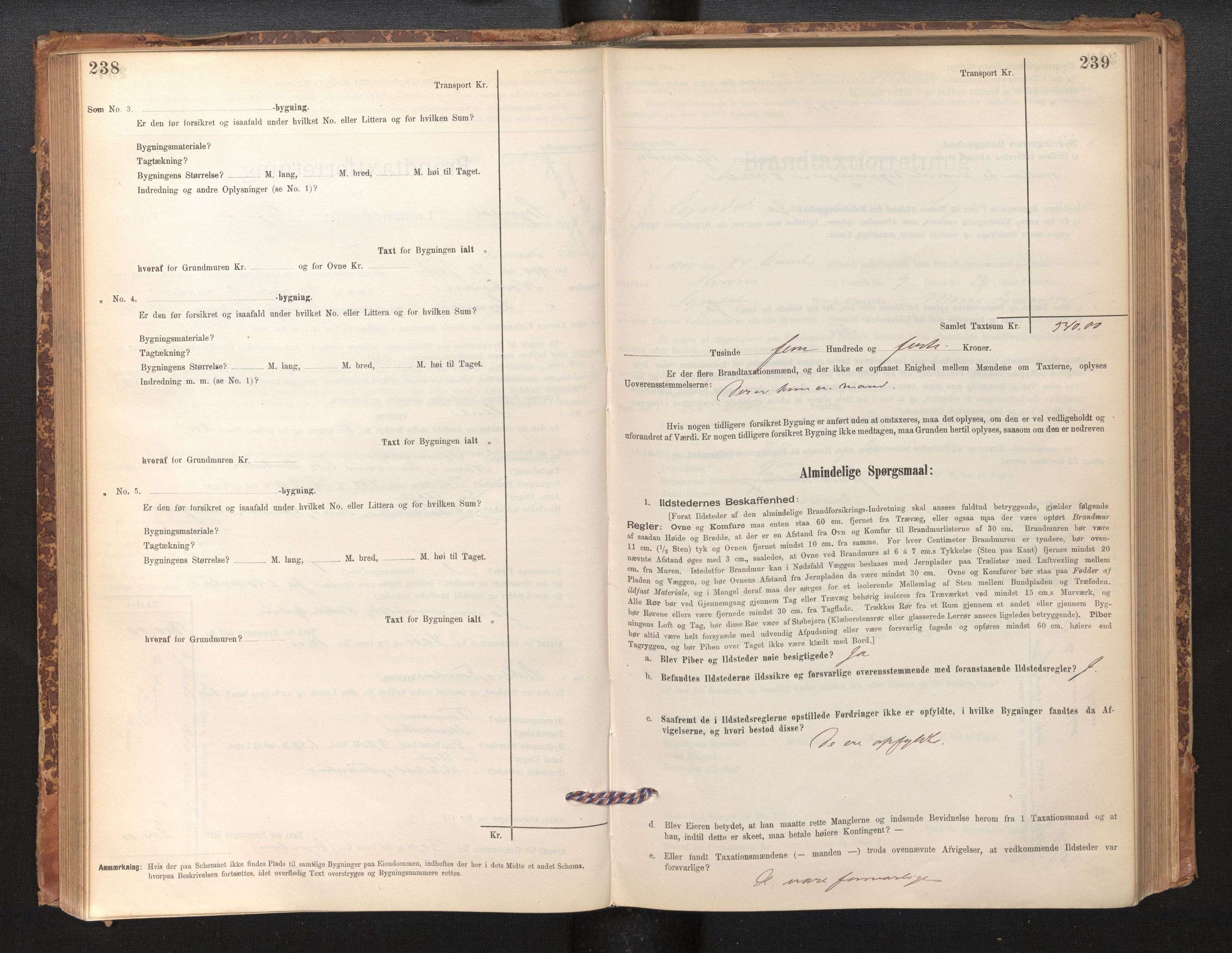 Lensmannen i Sogndal, AV/SAB-A-29901/0012/L0008: Branntakstprotokoll, skjematakst, 1895-1906, p. 238-239