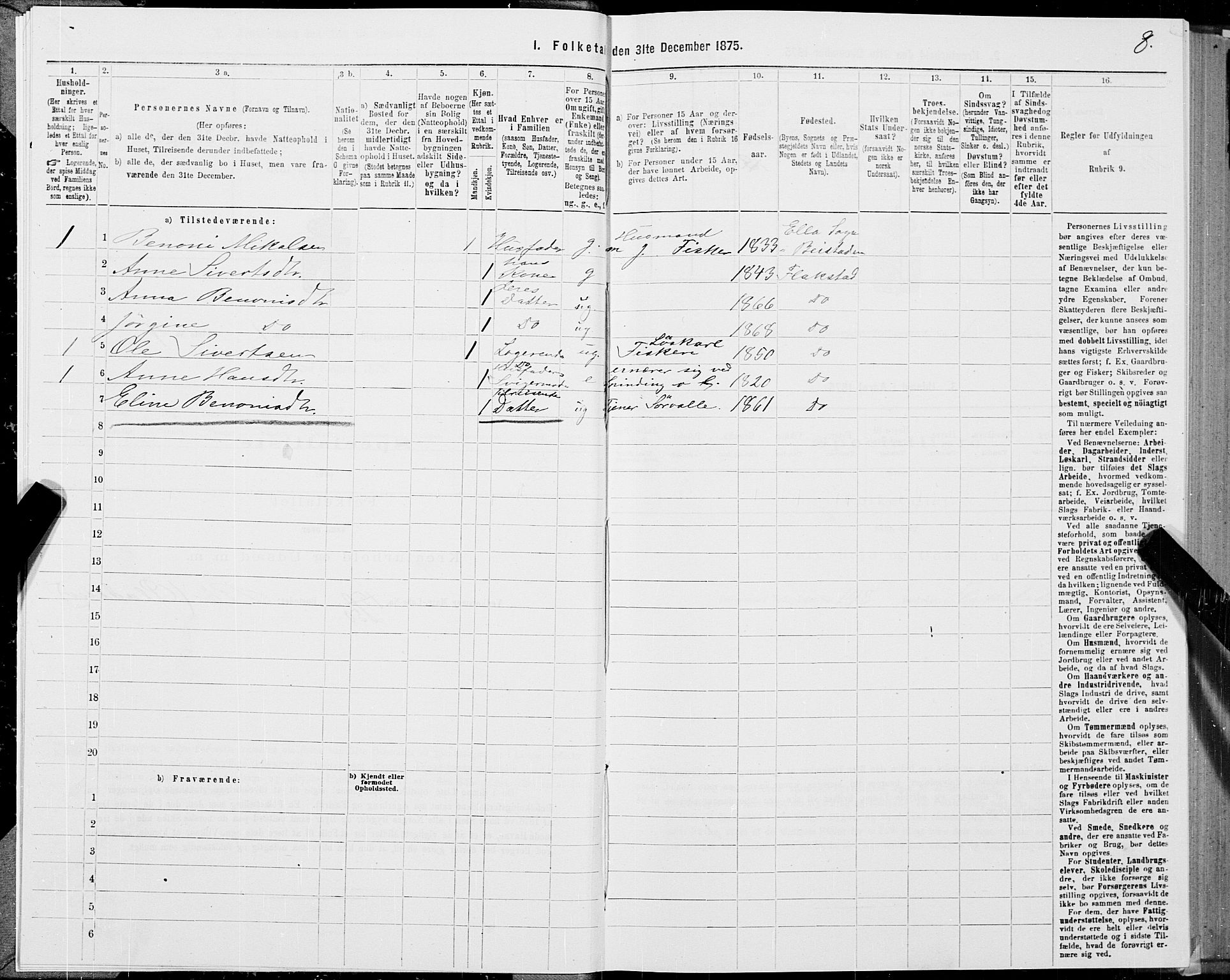 SAT, 1875 census for 1859P Flakstad, 1875, p. 1008