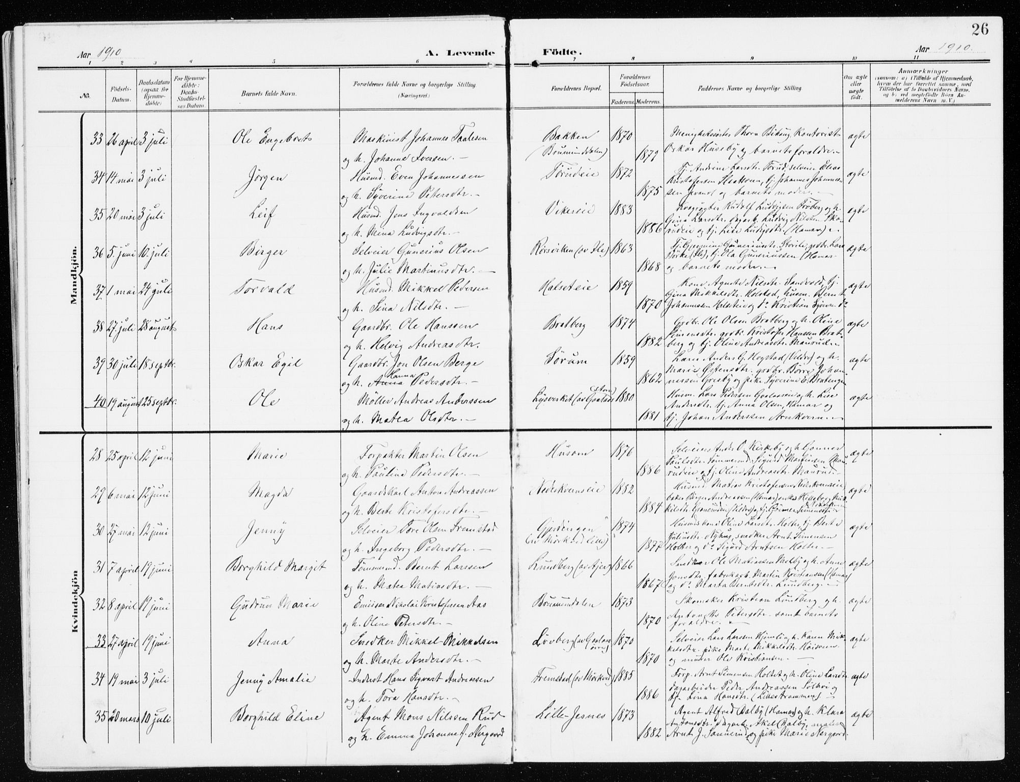Furnes prestekontor, AV/SAH-PREST-012/K/Ka/L0001: Parish register (official) no. 1, 1907-1935, p. 26
