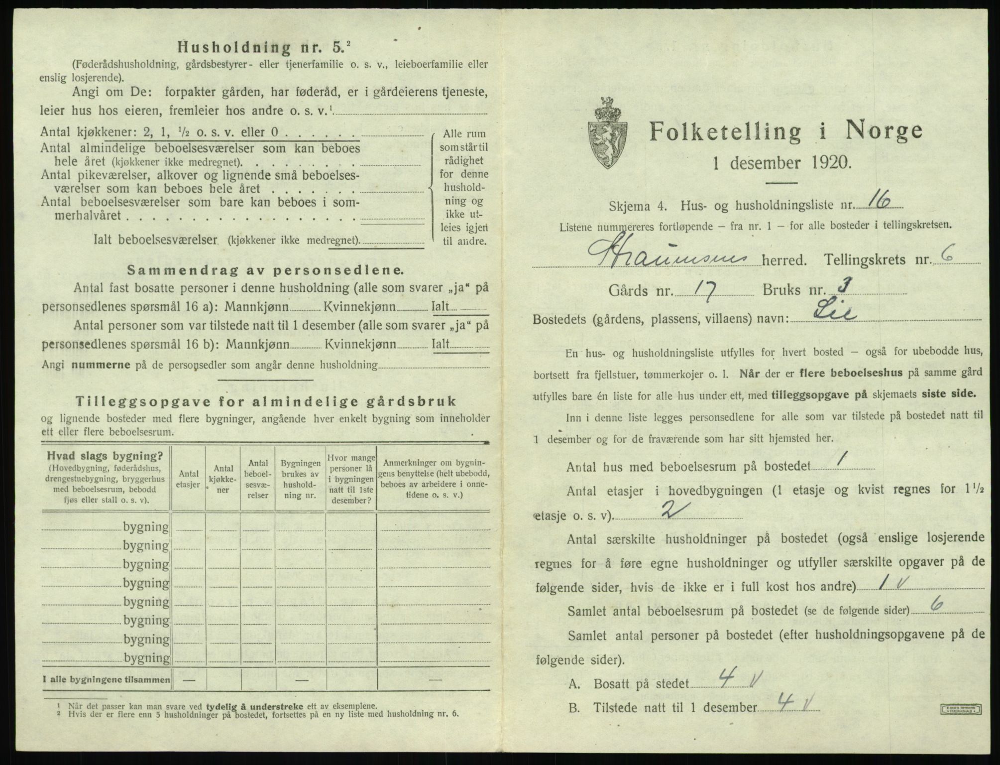 SAT, 1920 census for Straumsnes, 1920, p. 405