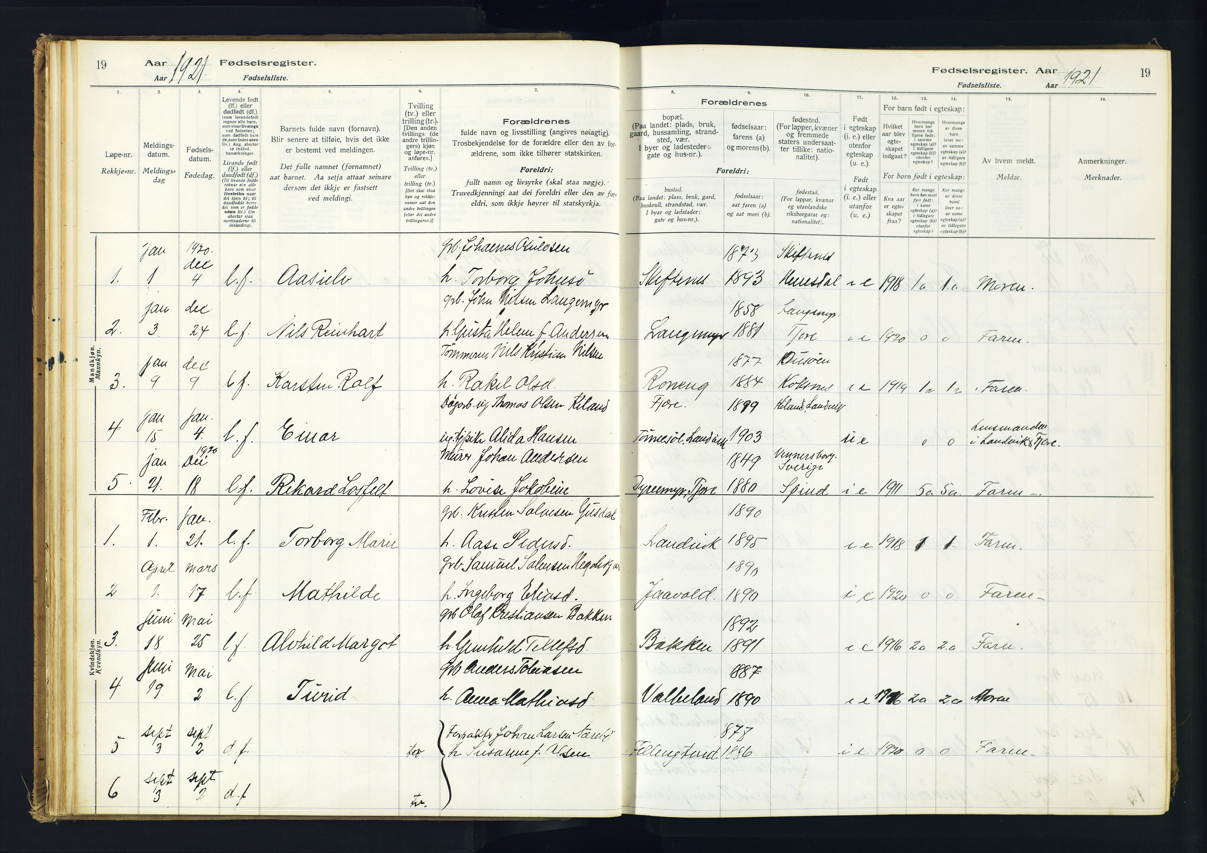 Hommedal sokneprestkontor, AV/SAK-1111-0023/J/Jd/L0001: Birth register no. 1, 1916-1962, p. 19