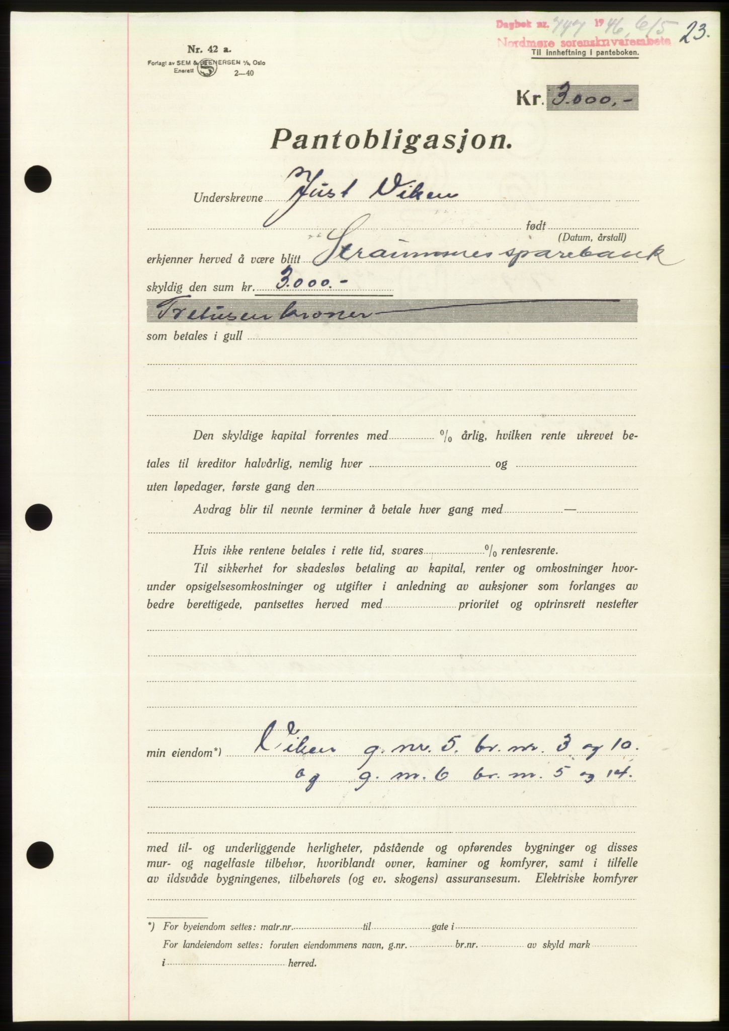 Nordmøre sorenskriveri, AV/SAT-A-4132/1/2/2Ca: Mortgage book no. B94, 1946-1946, Diary no: : 747/1946