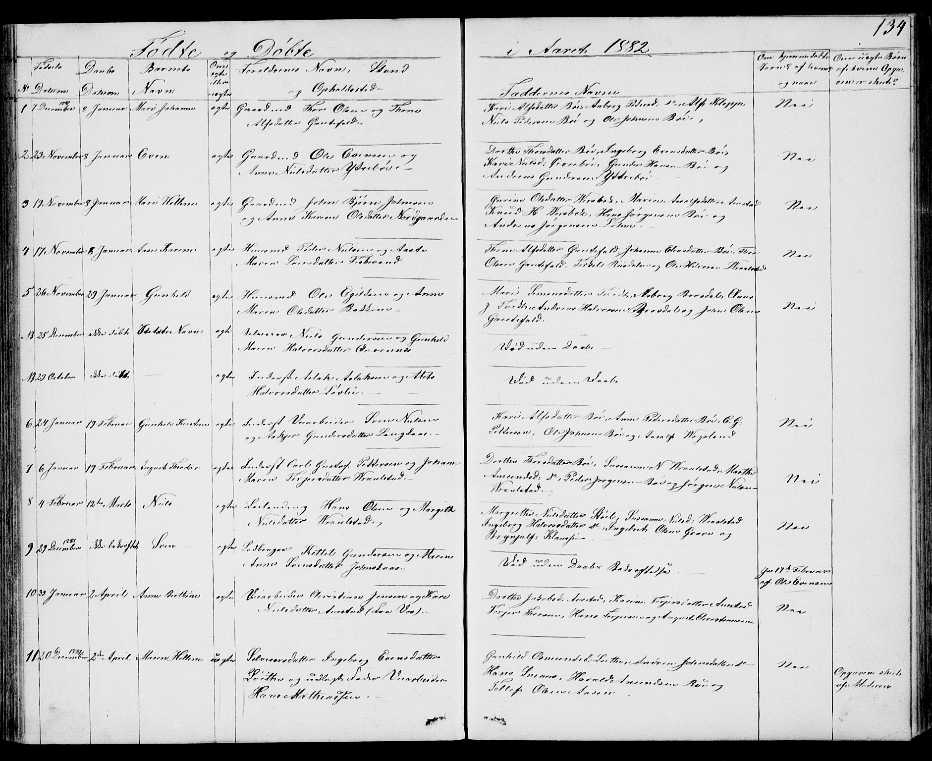 Drangedal kirkebøker, SAKO/A-258/G/Gb/L0001: Parish register (copy) no. II 1, 1856-1894, p. 134