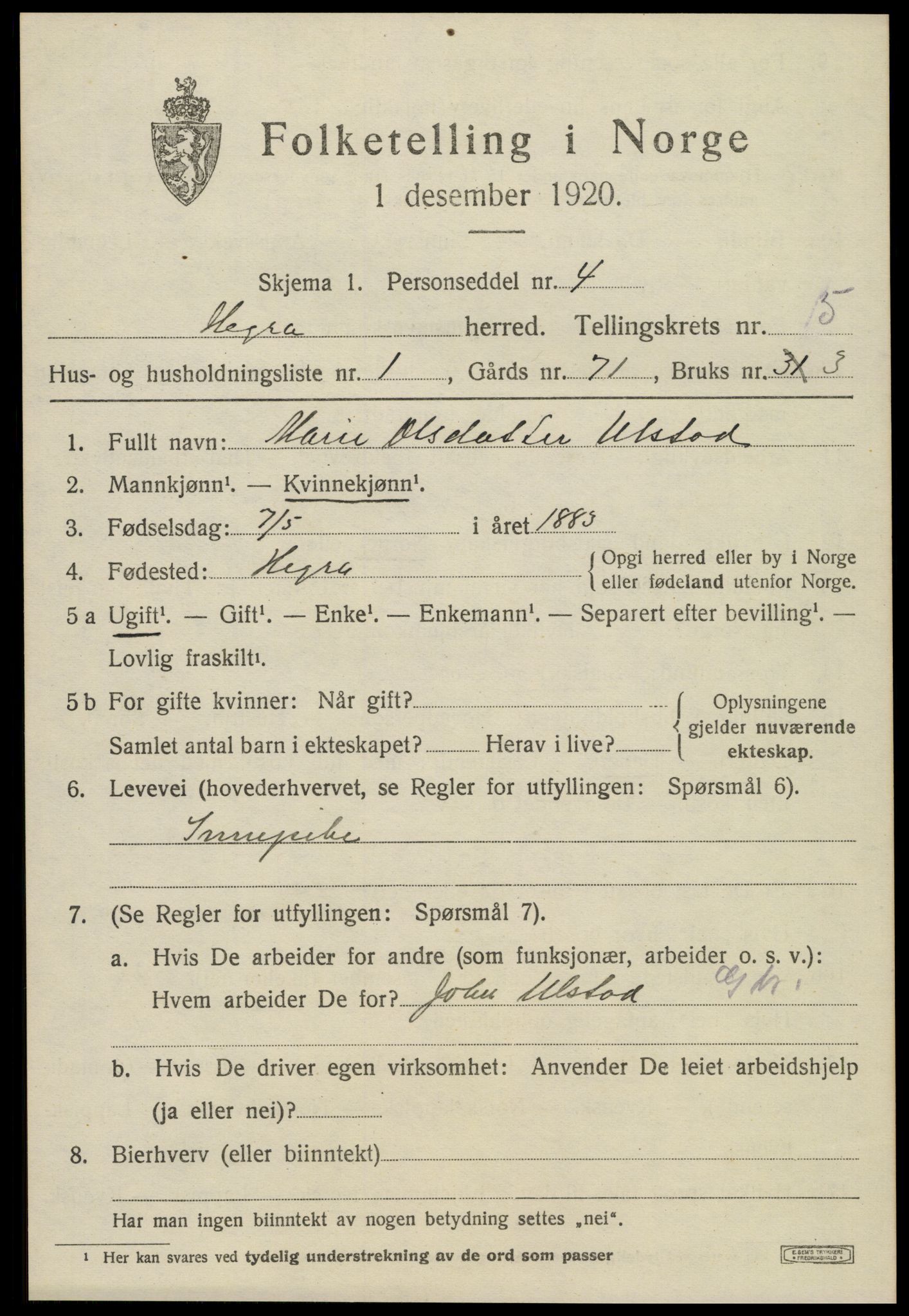 SAT, 1920 census for Hegra, 1920, p. 4040