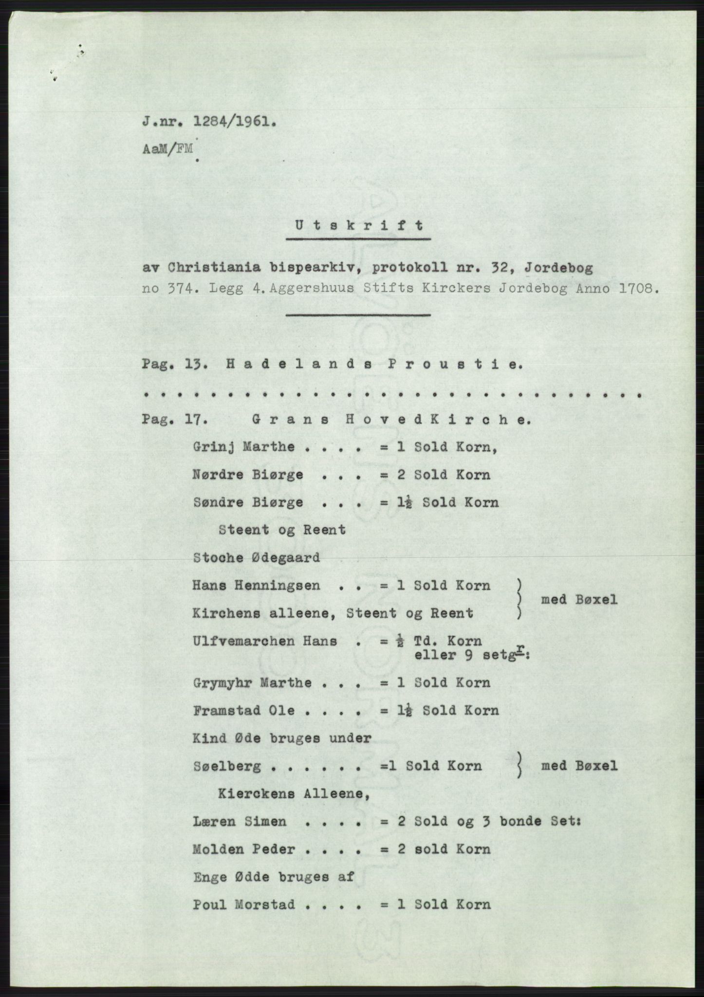 Statsarkivet i Oslo, AV/SAO-A-10621/Z/Zd/L0014: Avskrifter, j.nr 1101-1809/1961, 1961, p. 82