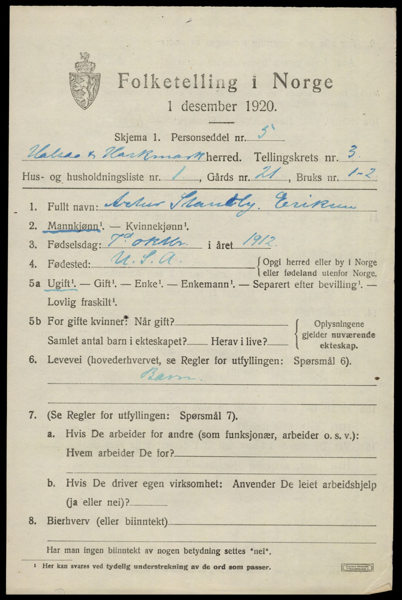 SAK, 1920 census for Halse og Harkmark, 1920, p. 2417