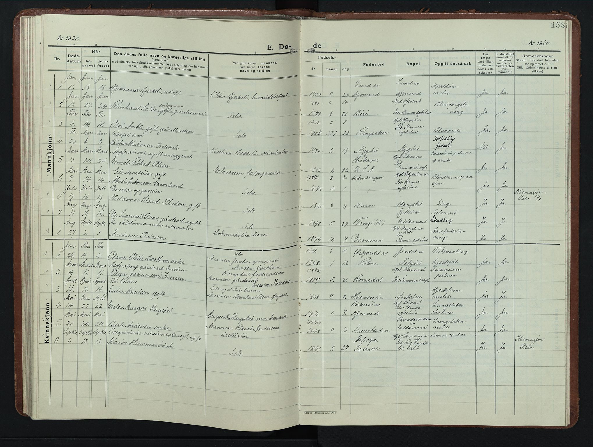 Stange prestekontor, SAH/PREST-002/L/L0019: Parish register (copy) no. 19, 1929-1947, p. 158