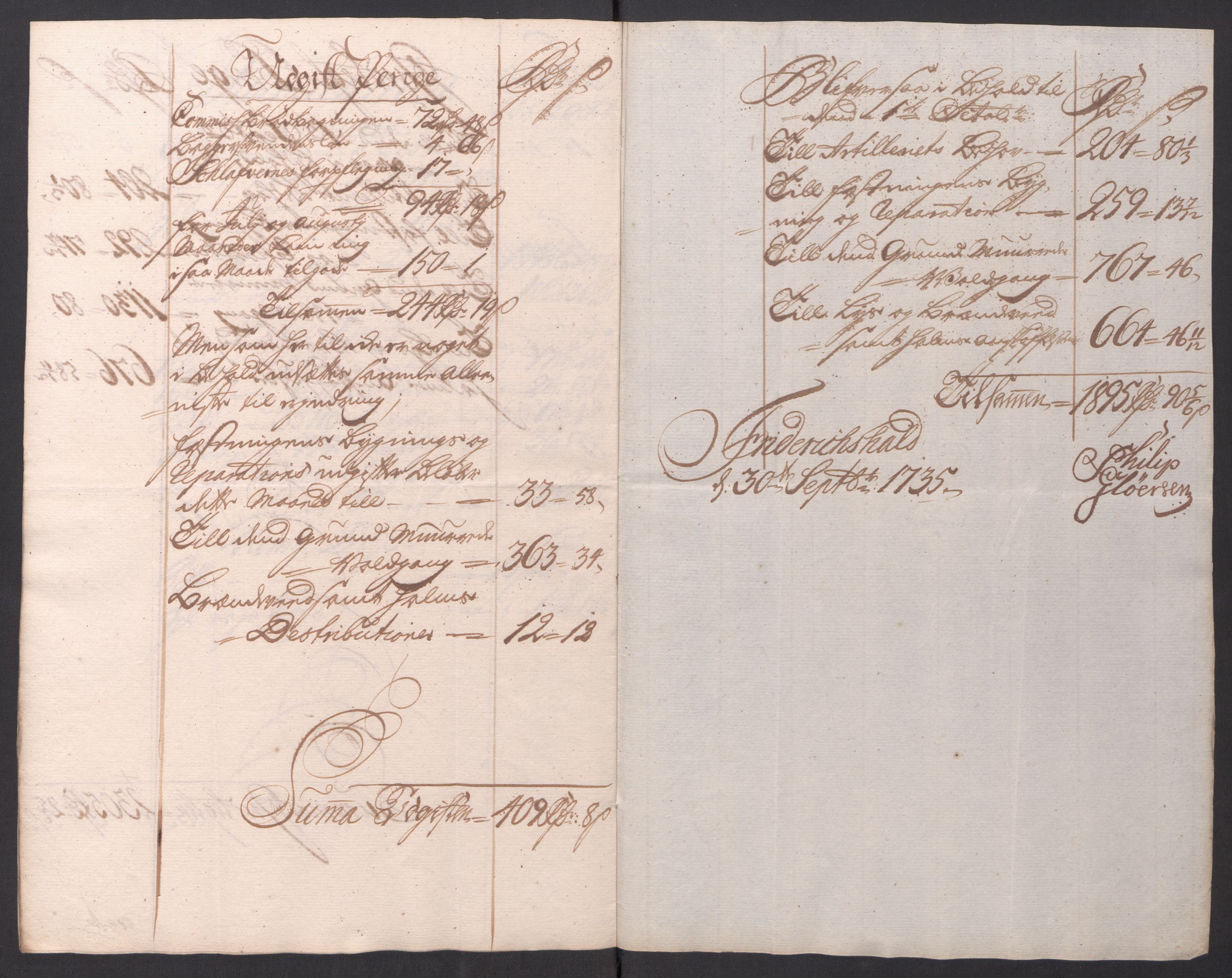 Kommanderende general (KG I) med Det norske krigsdirektorium, AV/RA-EA-5419/D/L0154: Fredriksten festning: Brev, inventarfortegnelser og regnskapsekstrakter, 1730-1739, p. 410