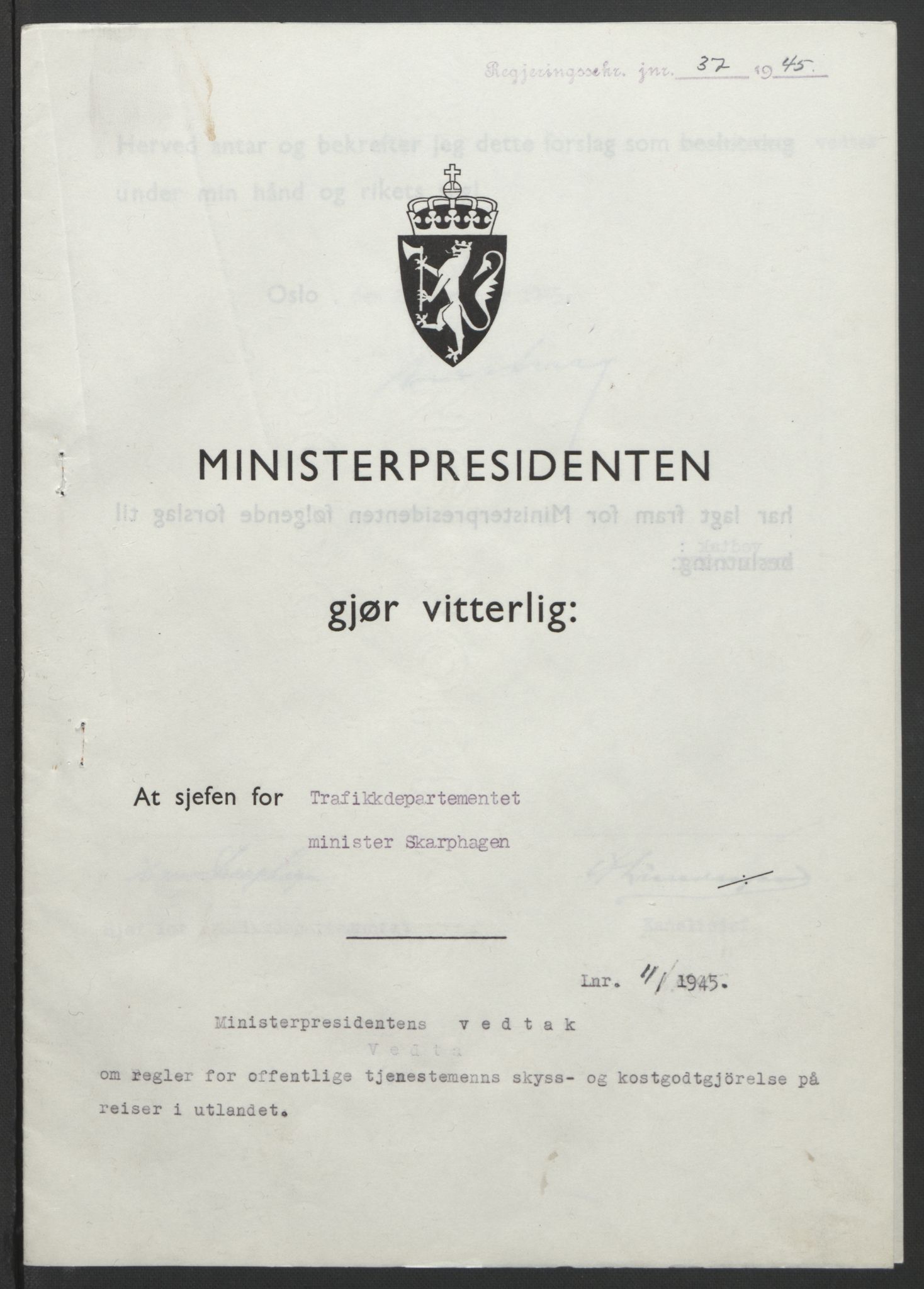 NS-administrasjonen 1940-1945 (Statsrådsekretariatet, de kommisariske statsråder mm), RA/S-4279/D/Db/L0101/0001: -- / Lover og vedtak, 1945, p. 198