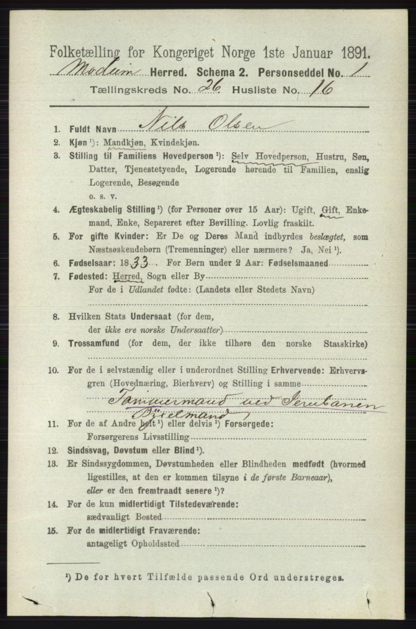 RA, 1891 census for 0623 Modum, 1891, p. 9498