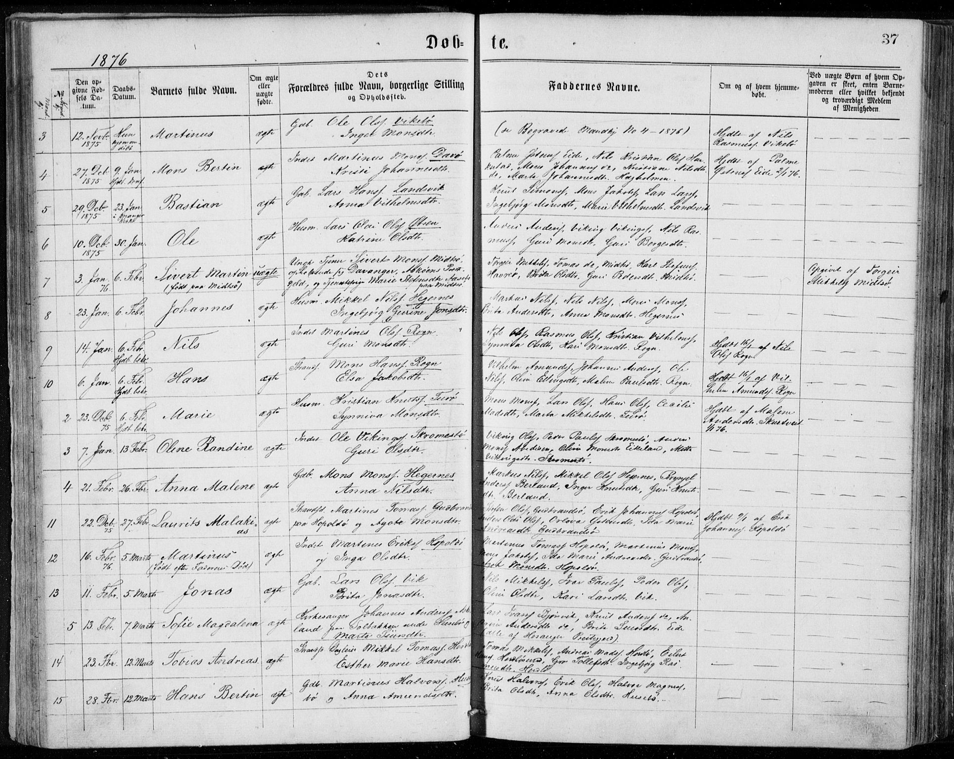 Herdla Sokneprestembete, SAB/A-75701/H/Haa: Parish register (official) no. A 2, 1869-1877, p. 37