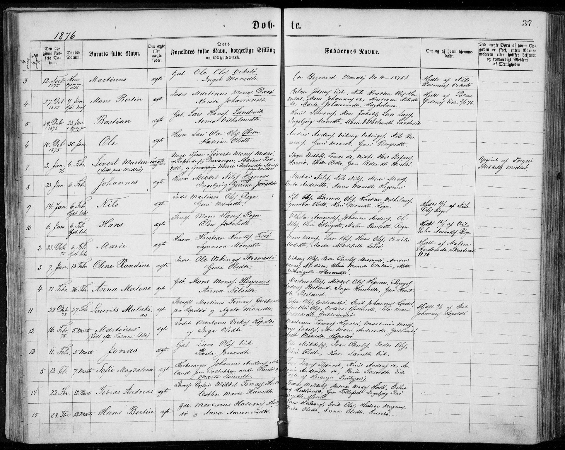 Herdla Sokneprestembete, AV/SAB-A-75701/H/Haa: Parish register (official) no. A 2, 1869-1877, p. 37