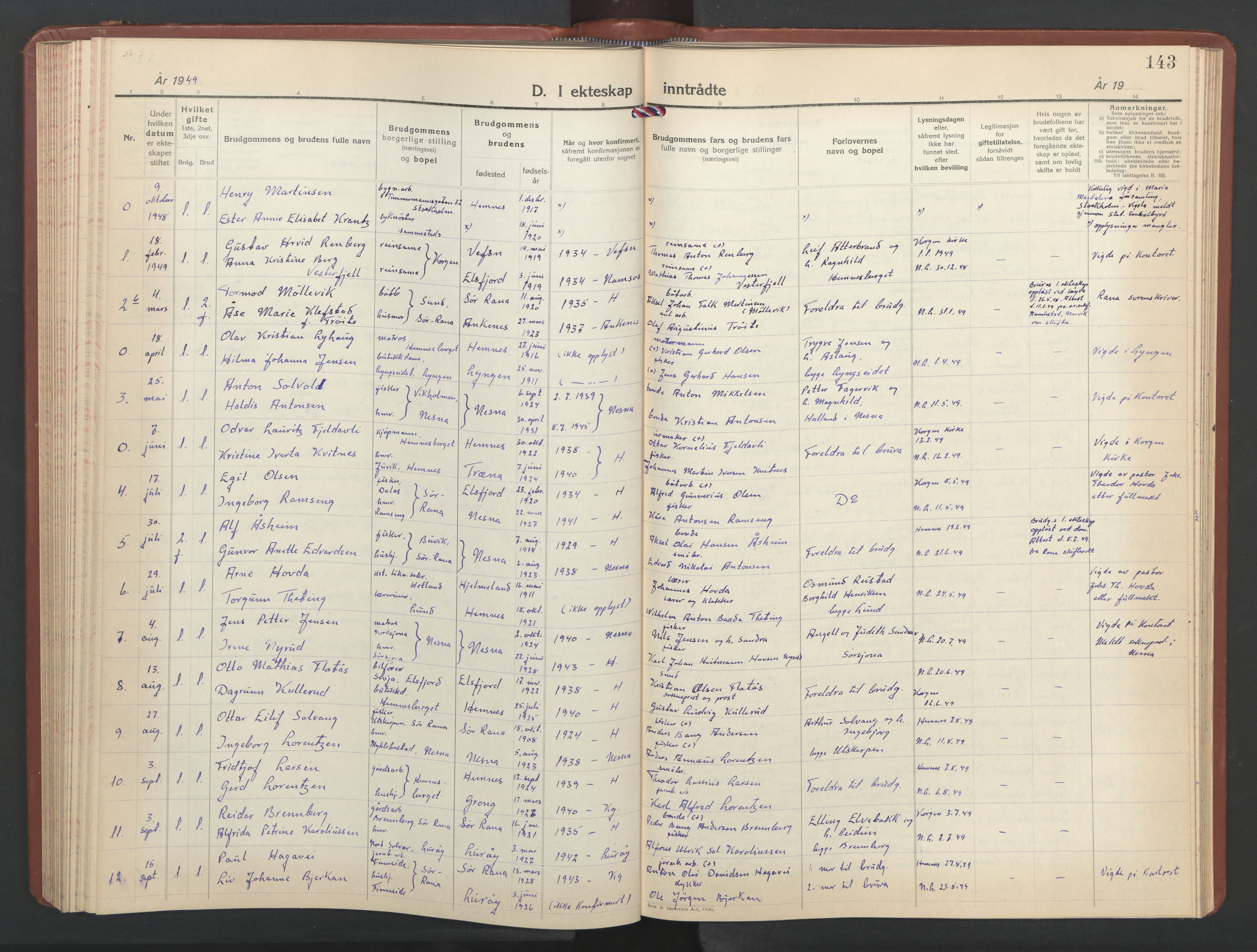 Ministerialprotokoller, klokkerbøker og fødselsregistre - Nordland, AV/SAT-A-1459/825/L0374: Parish register (copy) no. 825C11, 1941-1957, p. 143