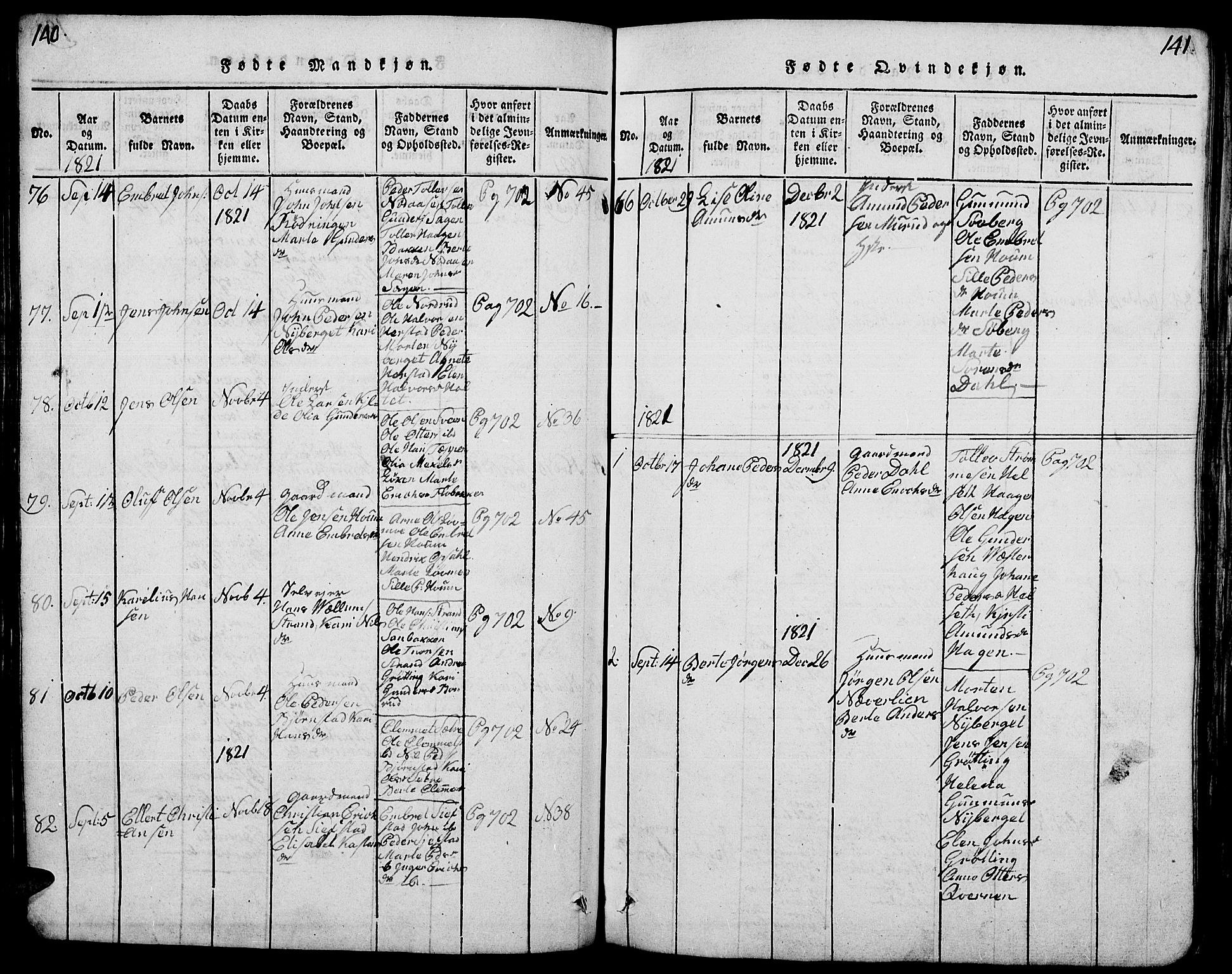 Elverum prestekontor, AV/SAH-PREST-044/H/Ha/Hab/L0001: Parish register (copy) no. 1, 1815-1829, p. 140-141