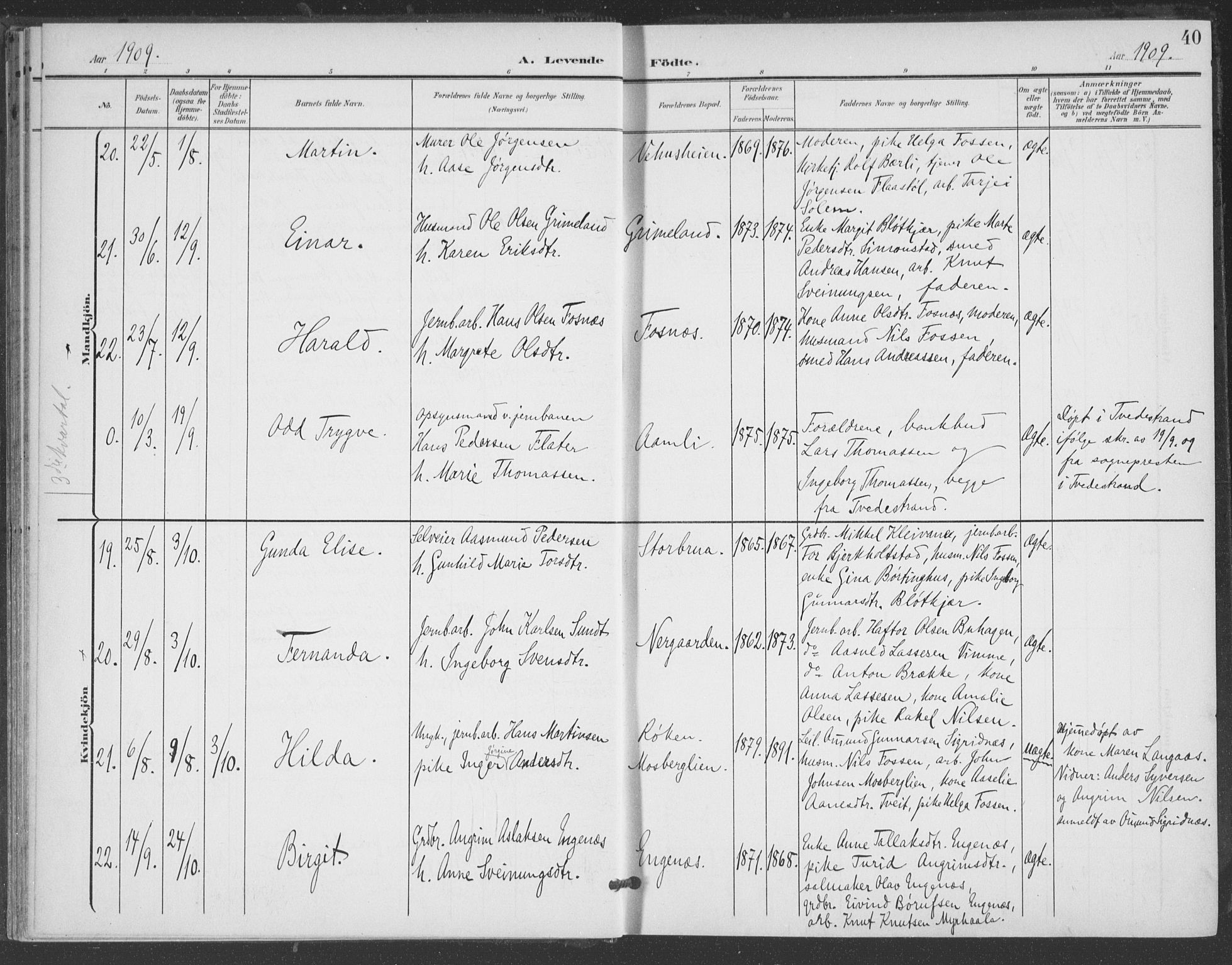 Åmli sokneprestkontor, AV/SAK-1111-0050/F/Fa/Fac/L0012: Parish register (official) no. A 12, 1900-1914, p. 40