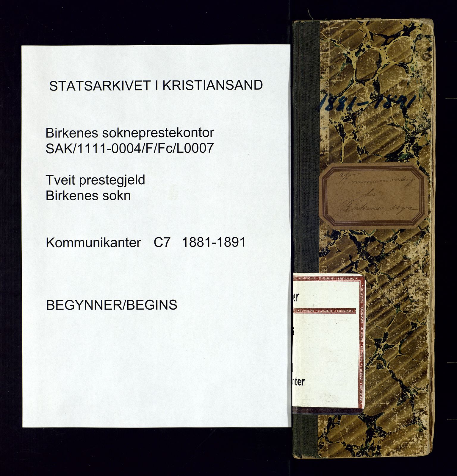 Birkenes sokneprestkontor, SAK/1111-0004/F/Fc/L0007: Communicants register no. C-7, 1881-1891