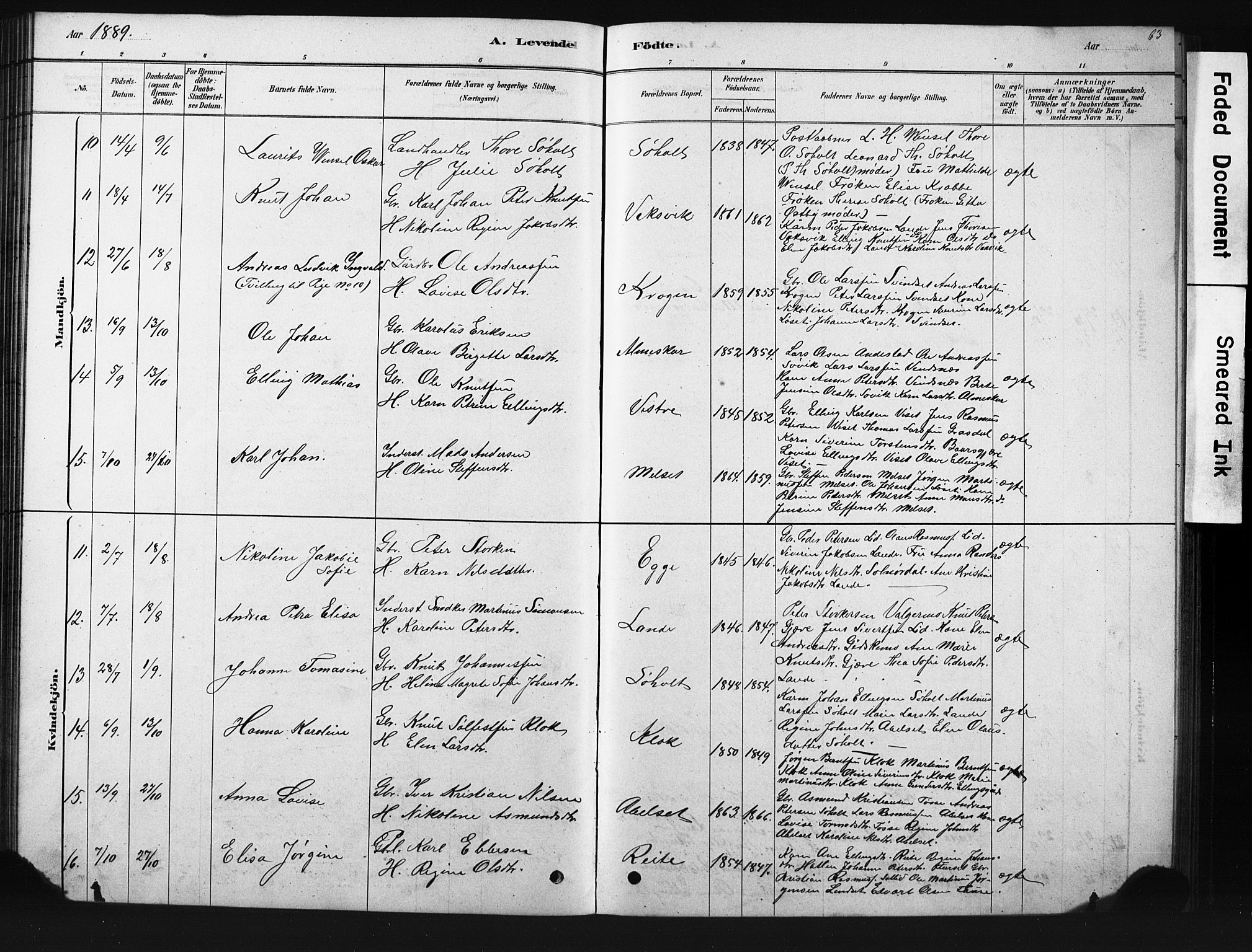 Ministerialprotokoller, klokkerbøker og fødselsregistre - Møre og Romsdal, SAT/A-1454/522/L0326: Parish register (copy) no. 522C05, 1878-1890, p. 63