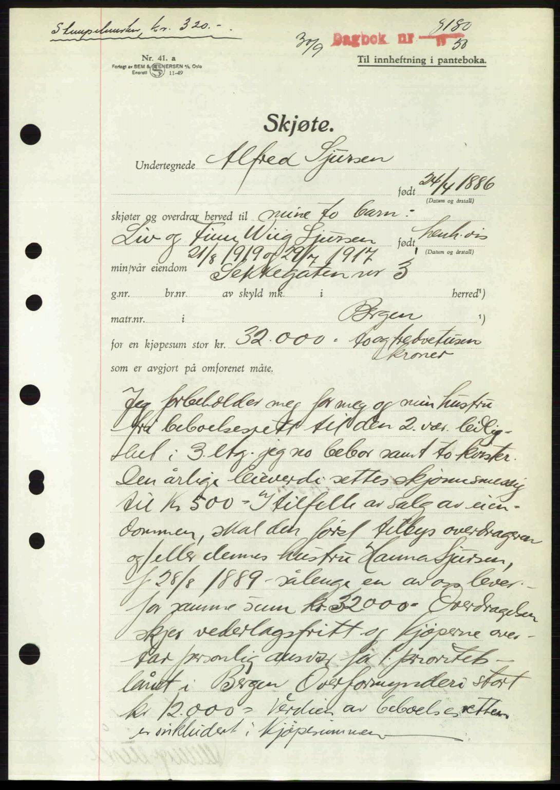Byfogd og Byskriver i Bergen, AV/SAB-A-3401/03/03Bc/L0033: Mortgage book no. A26-27, 1950-1950, Diary no: : 8180/1950