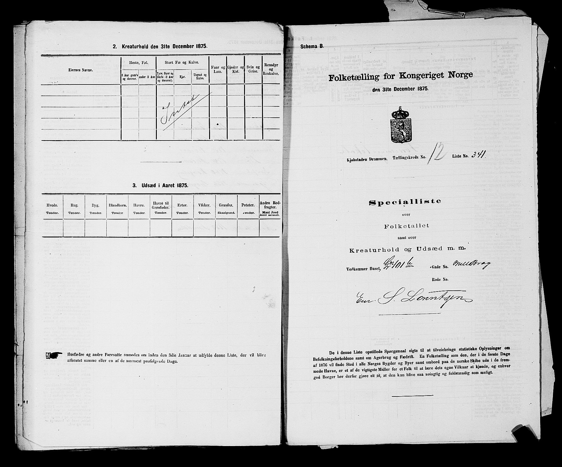 SAKO, 1875 census for 0602 Drammen, 1875, p. 1341