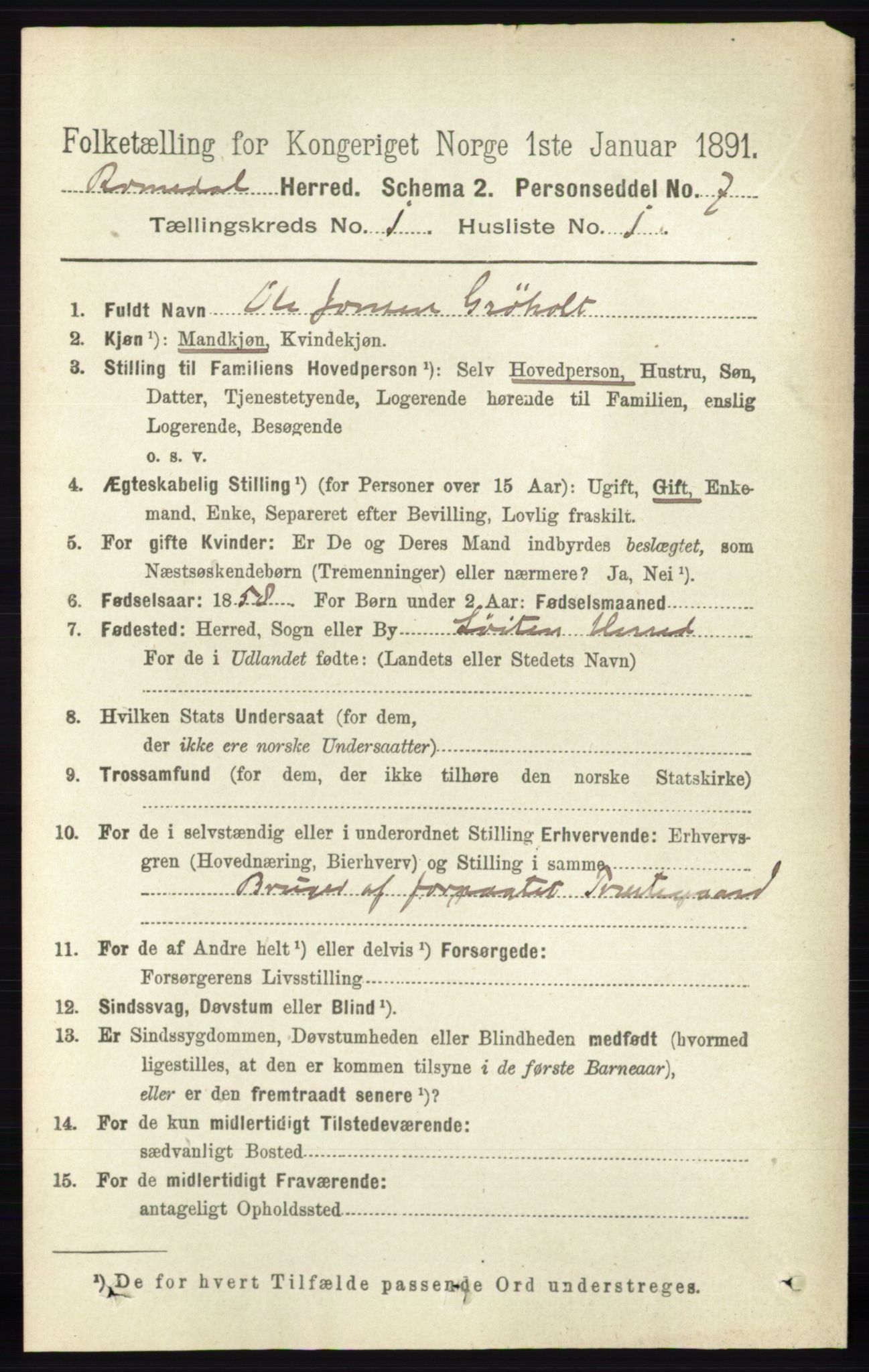 RA, 1891 census for 0416 Romedal, 1891, p. 125