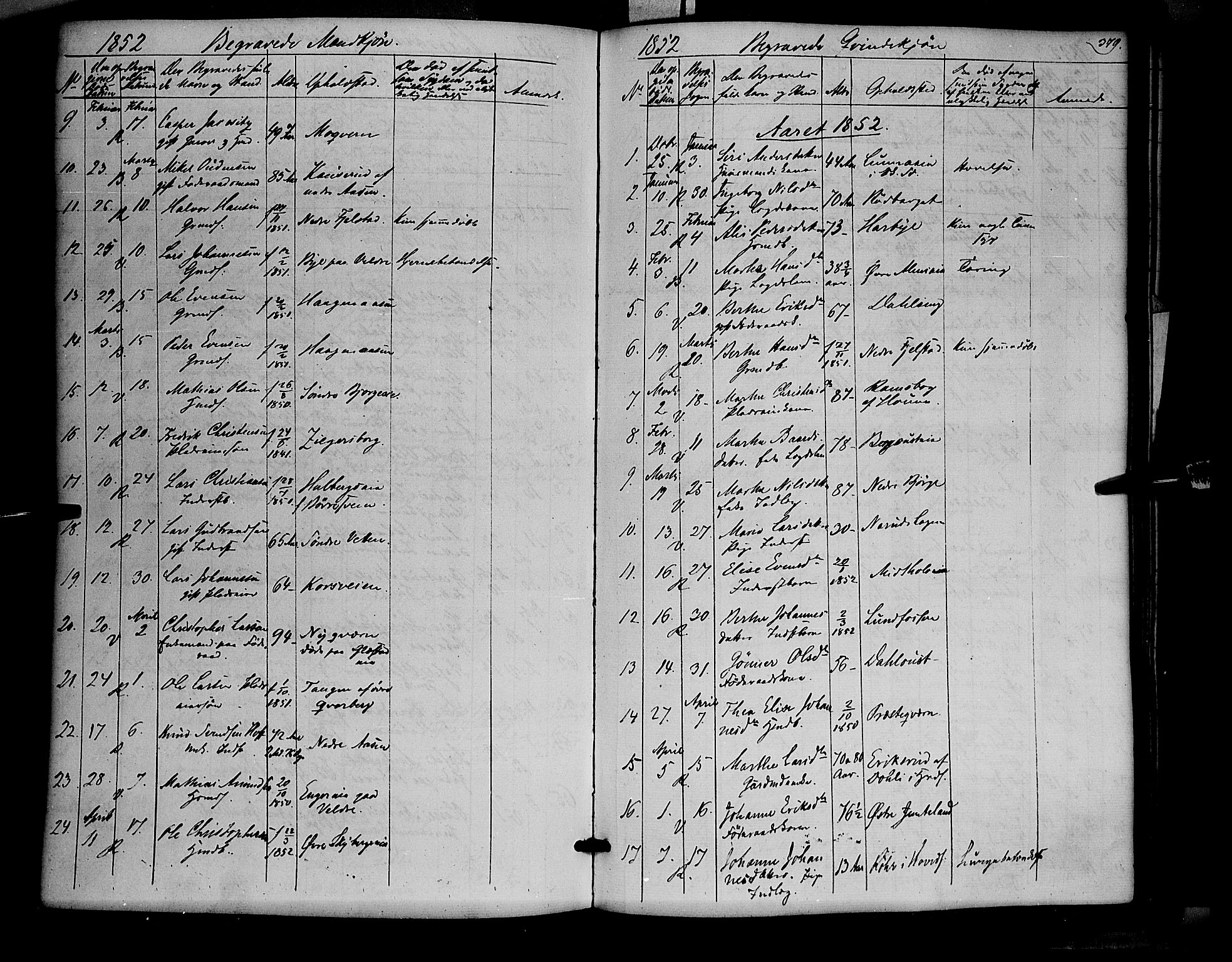 Ringsaker prestekontor, AV/SAH-PREST-014/K/Ka/L0009: Parish register (official) no. 9, 1850-1860, p. 379