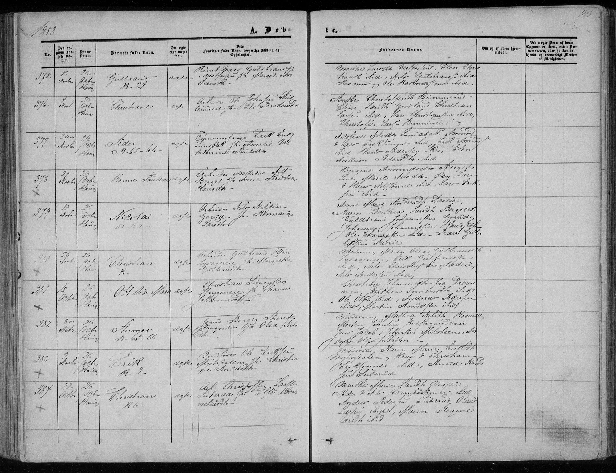 Eiker kirkebøker, AV/SAKO-A-4/F/Fa/L0015a: Parish register (official) no. I 15A, 1854-1860, p. 143