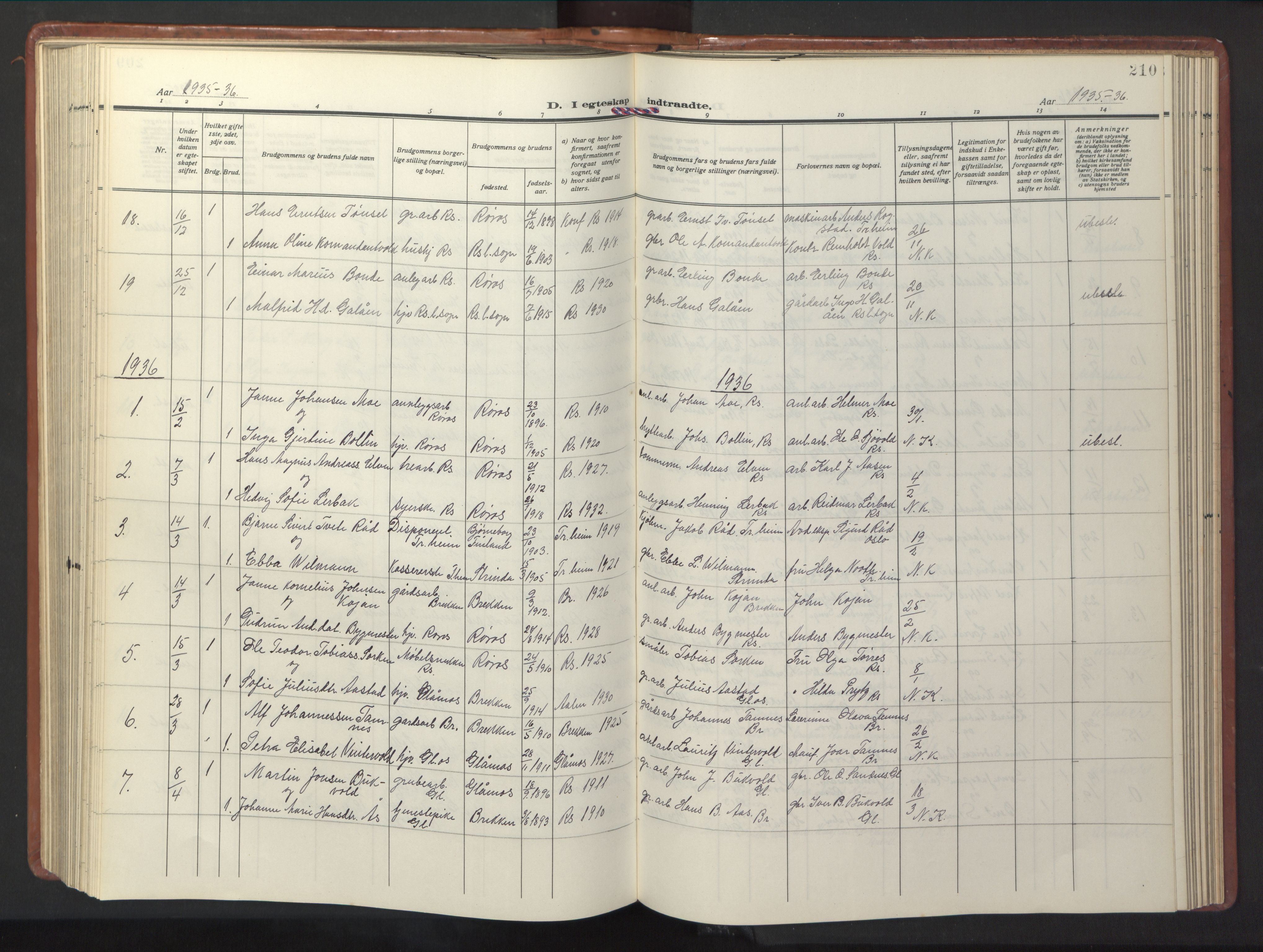 Ministerialprotokoller, klokkerbøker og fødselsregistre - Sør-Trøndelag, SAT/A-1456/681/L0943: Parish register (copy) no. 681C07, 1926-1954, p. 210