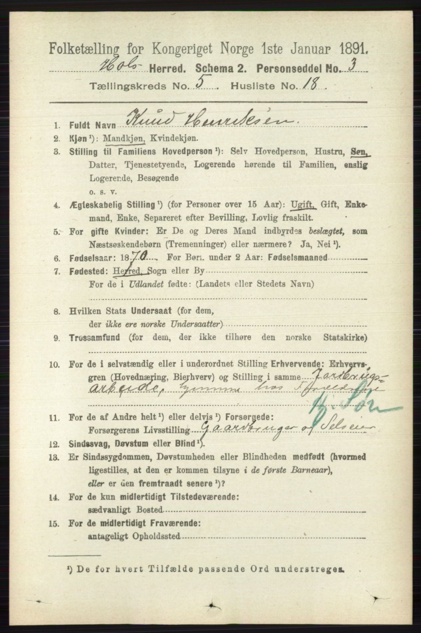 RA, 1891 census for 0620 Hol, 1891, p. 1559