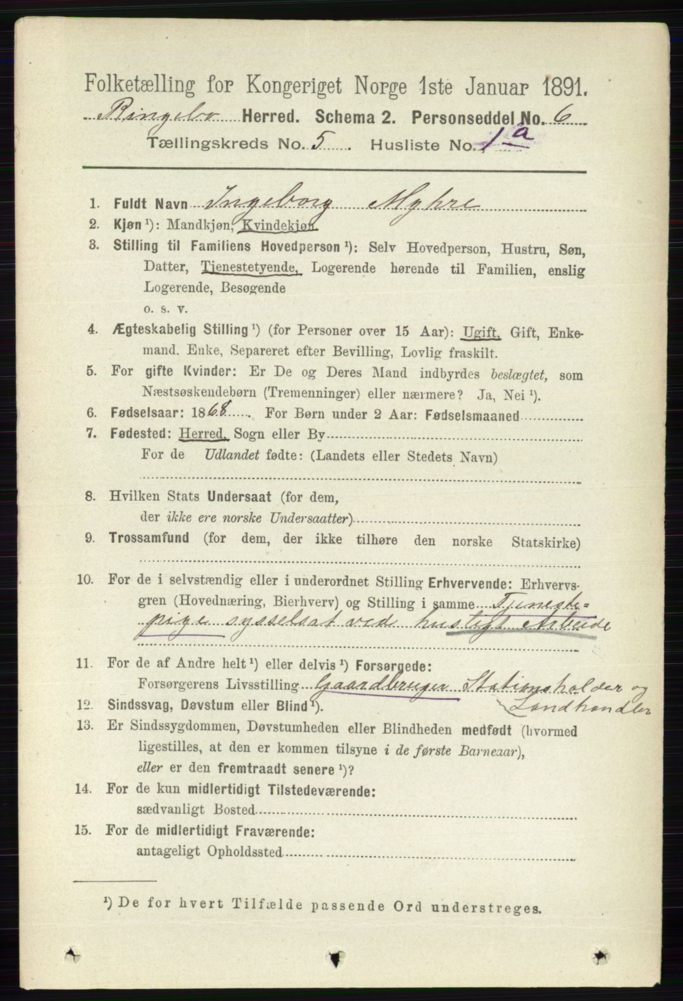 RA, 1891 census for 0520 Ringebu, 1891, p. 1972