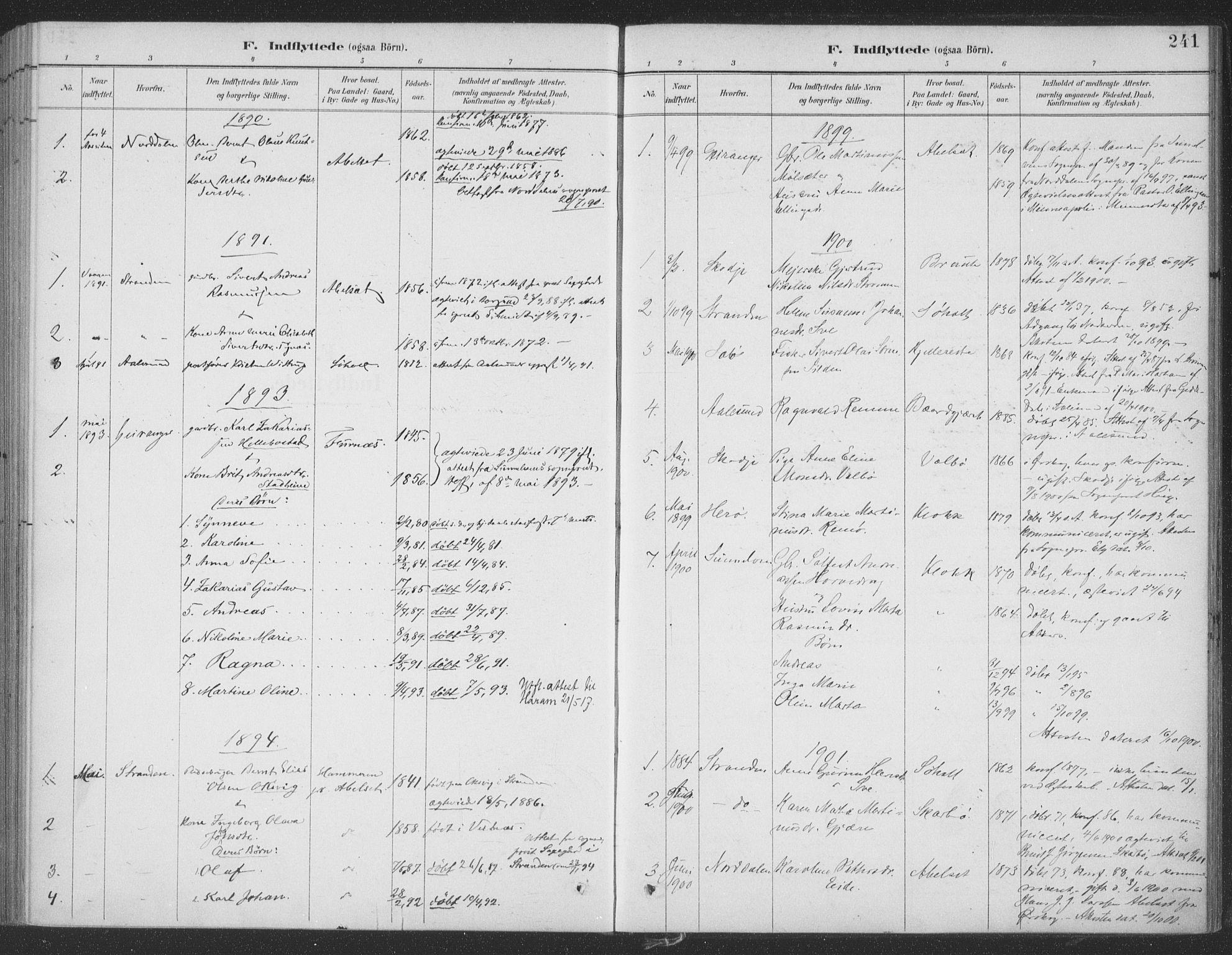 Ministerialprotokoller, klokkerbøker og fødselsregistre - Møre og Romsdal, AV/SAT-A-1454/522/L0316: Parish register (official) no. 522A11, 1890-1911, p. 241