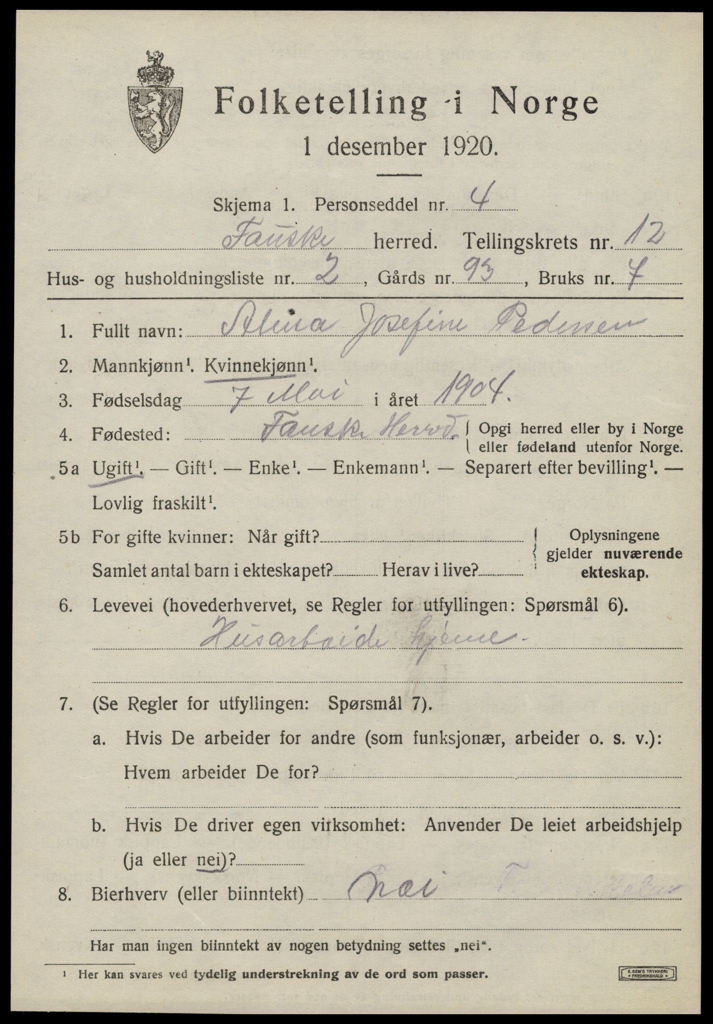 SAT, 1920 census for Fauske, 1920, p. 8186