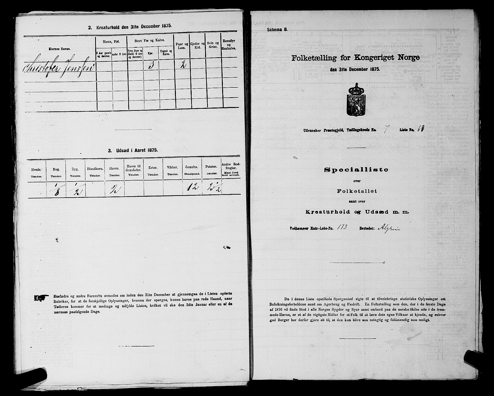 RA, 1875 census for 0235P Ullensaker, 1875, p. 1057