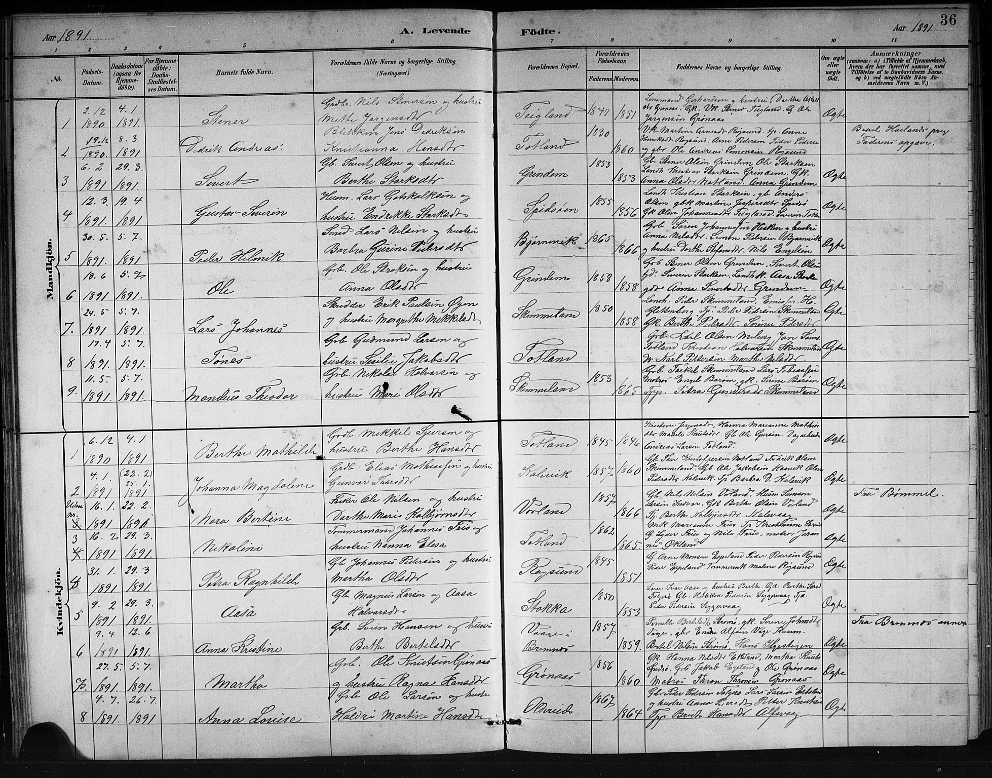 Finnås sokneprestembete, SAB/A-99925/H/Ha/Hab/Haba/L0003: Parish register (copy) no. A 3, 1883-1900, p. 36