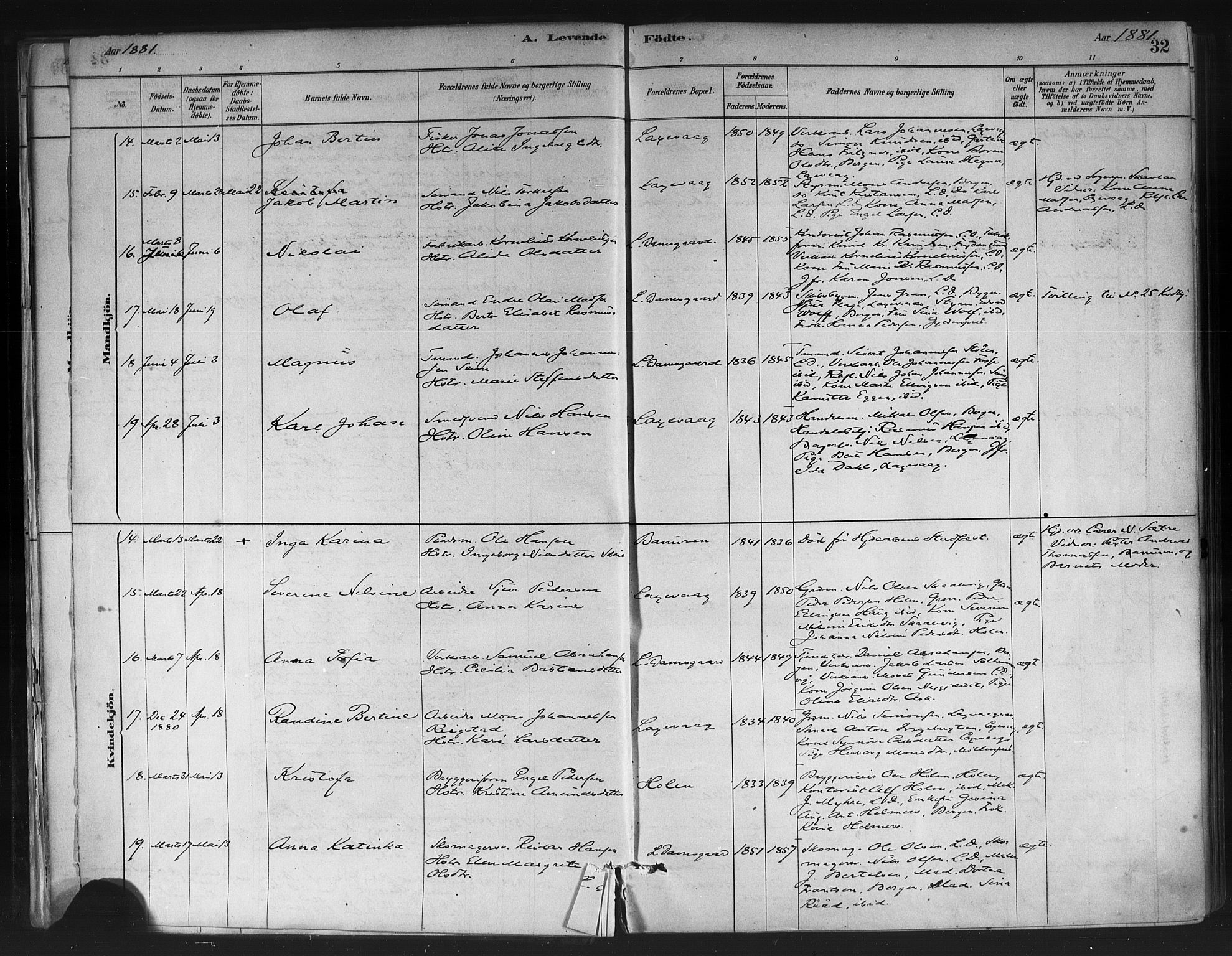 Askøy Sokneprestembete, AV/SAB-A-74101/H/Ha/Haa/Haae/L0002: Parish register (official) no. E 2, 1878-1891, p. 32