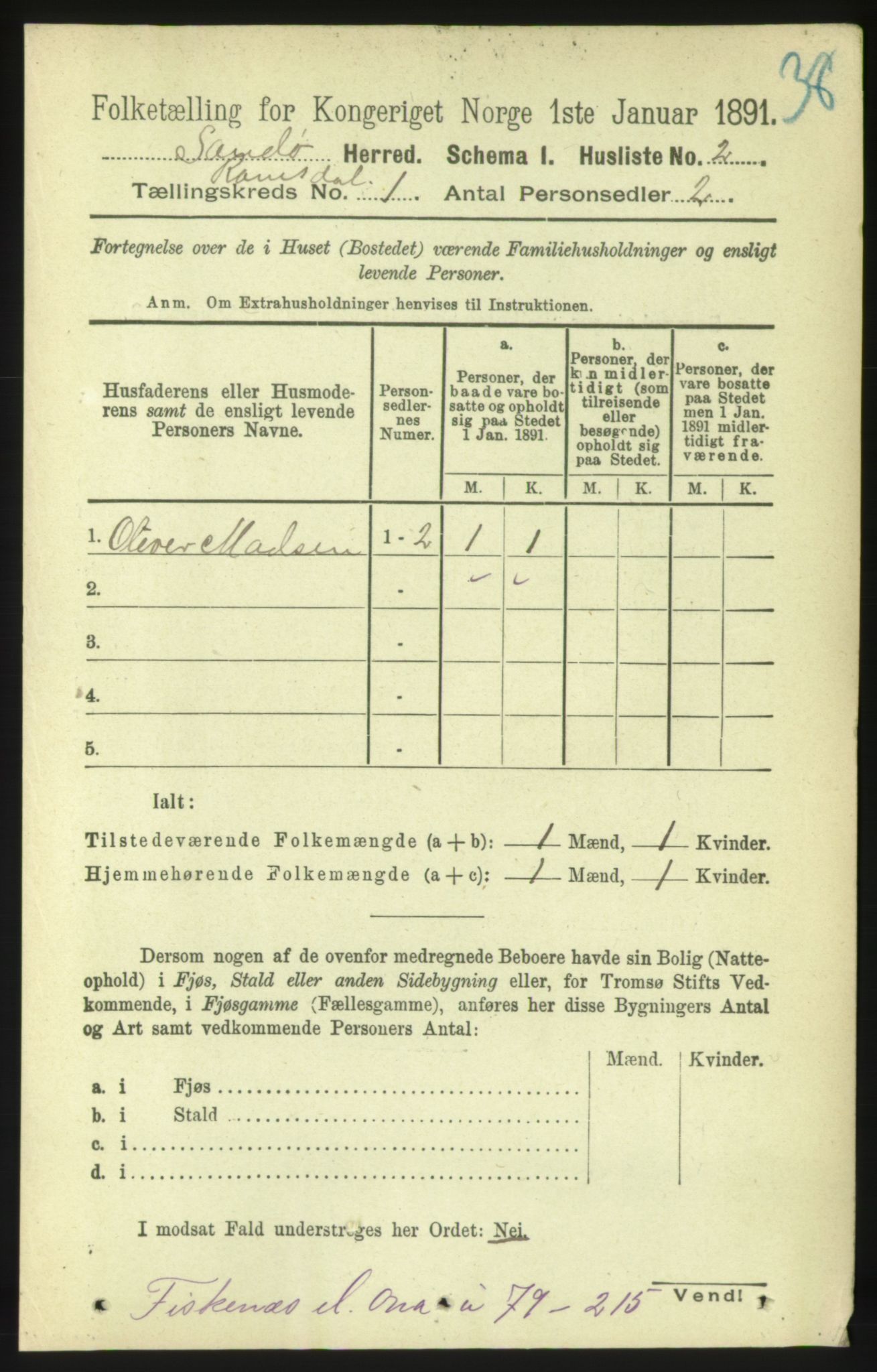 RA, 1891 census for 1546 Sandøy, 1891, p. 13