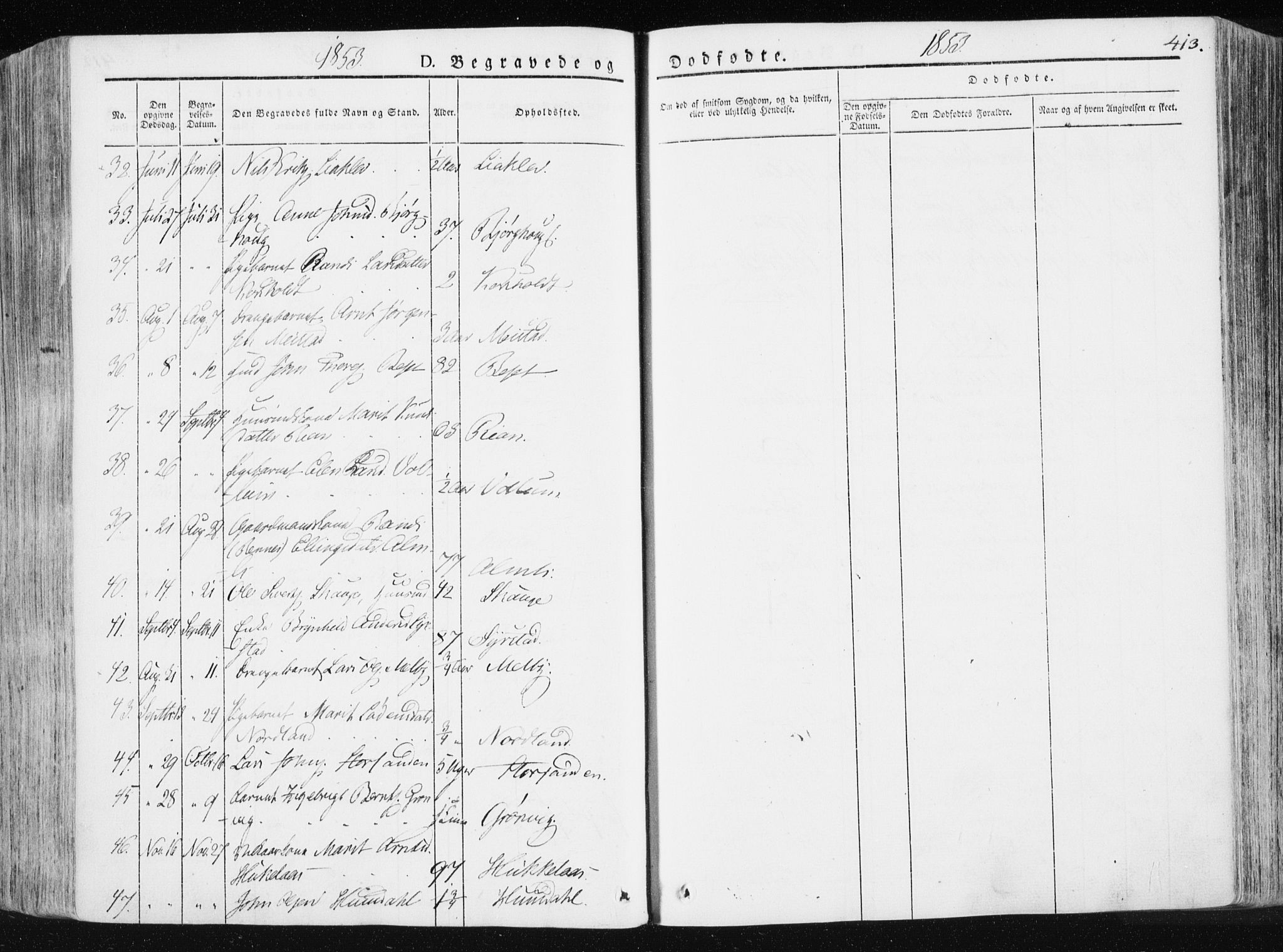 Ministerialprotokoller, klokkerbøker og fødselsregistre - Sør-Trøndelag, SAT/A-1456/665/L0771: Parish register (official) no. 665A06, 1830-1856, p. 413