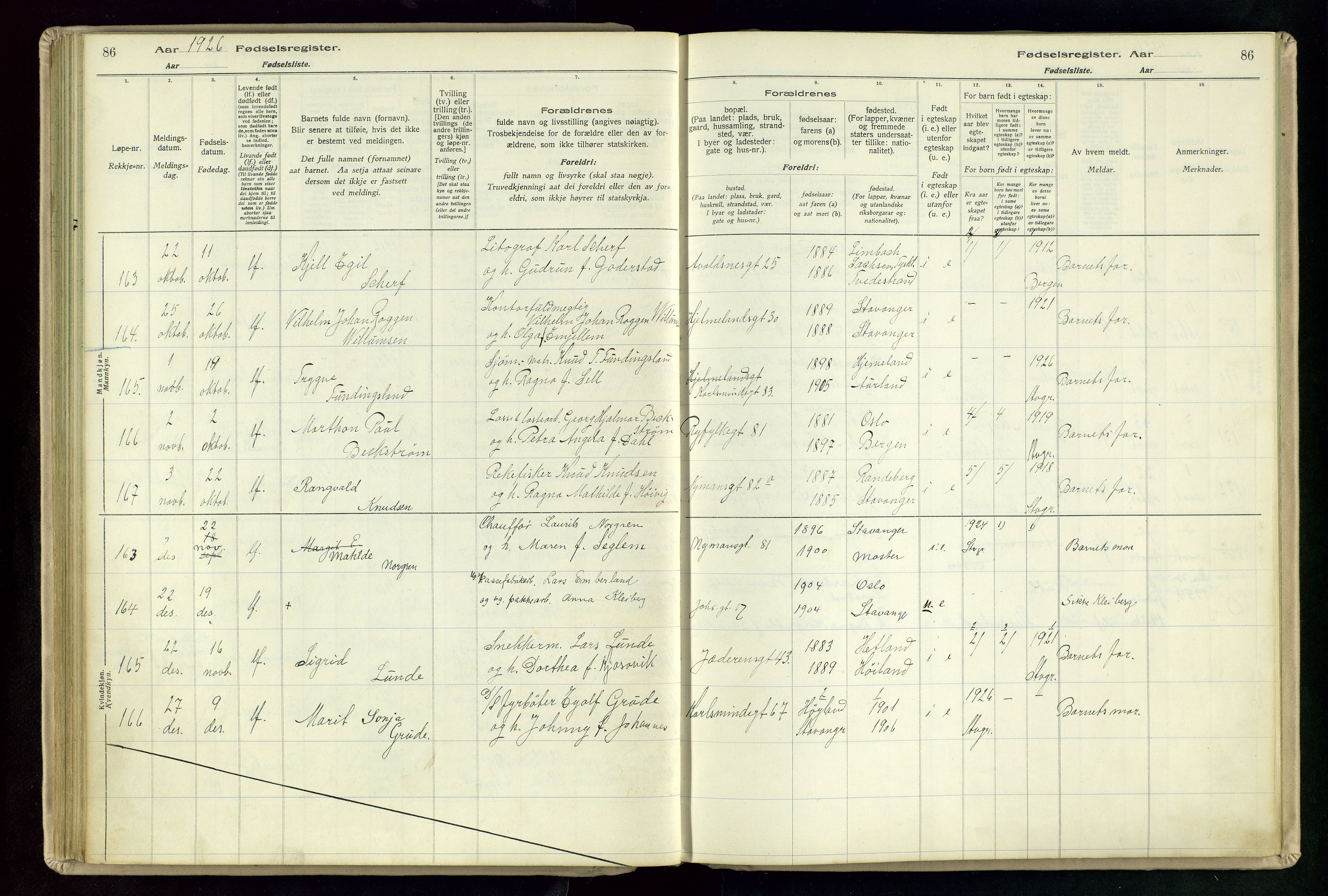 St. Johannes sokneprestkontor, AV/SAST-A-101814/002/A/L0003: Birth register no. 3, 1924-1930, p. 86