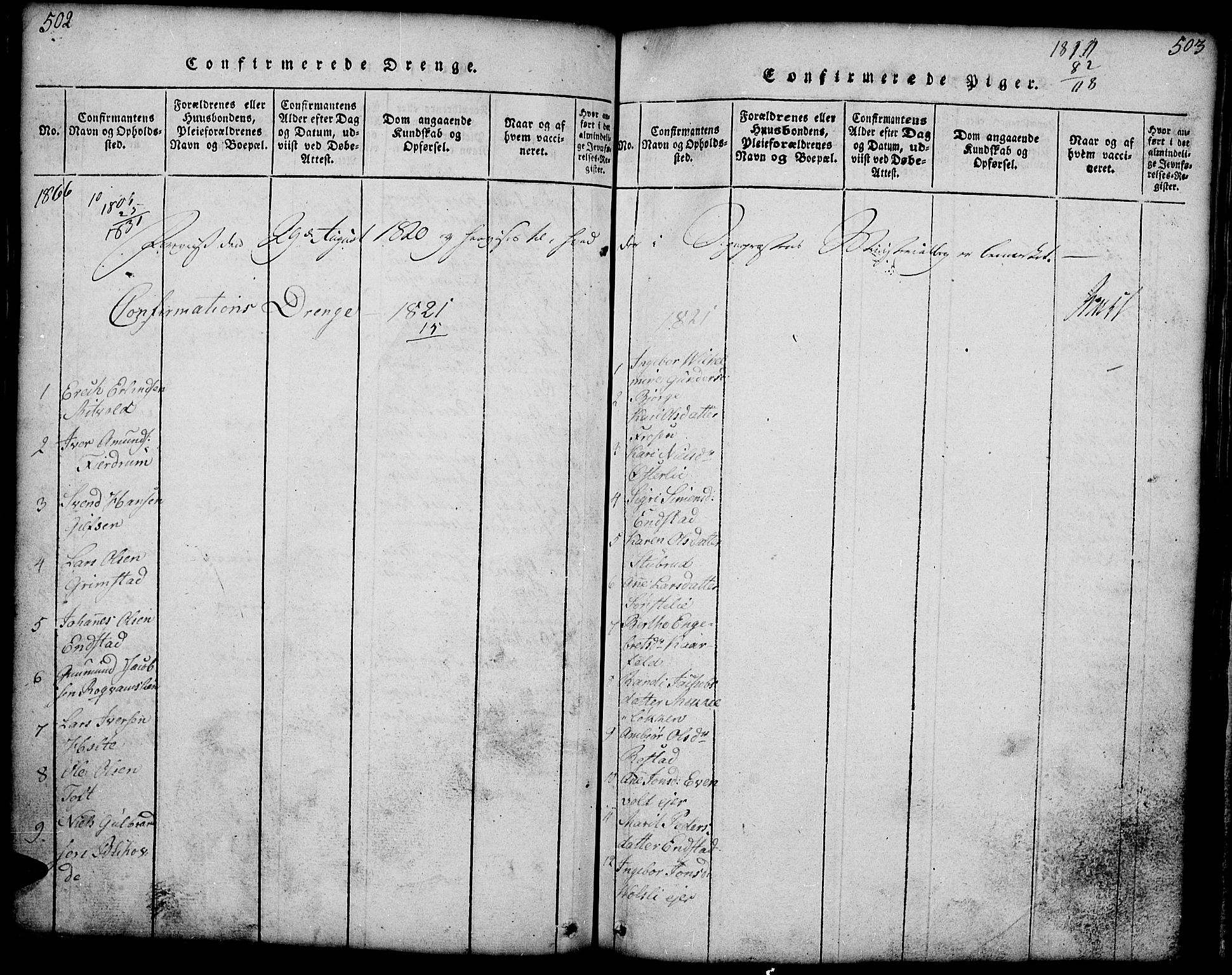 Gausdal prestekontor, SAH/PREST-090/H/Ha/Hab/L0001: Parish register (copy) no. 1, 1817-1848, p. 502-503