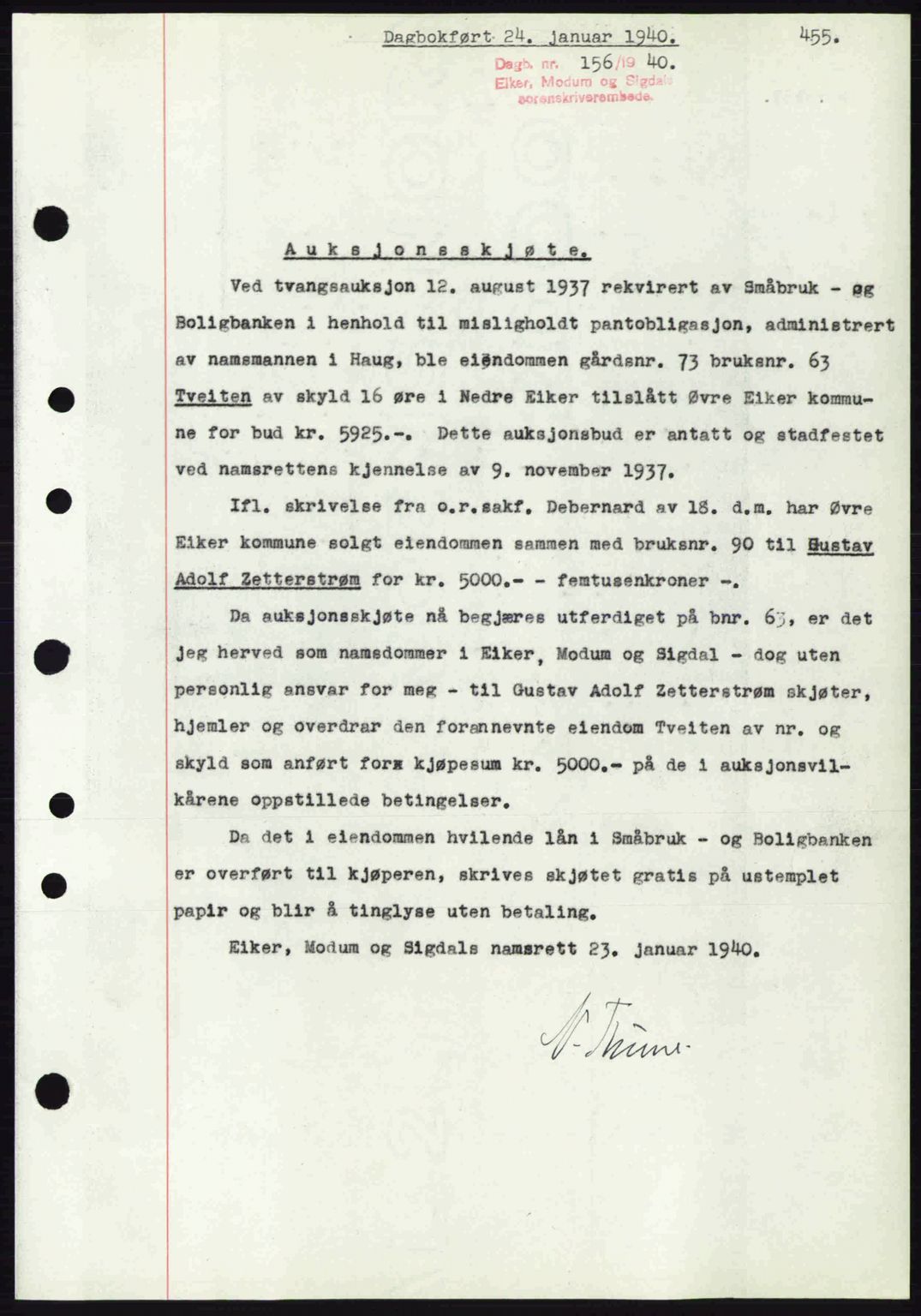 Eiker, Modum og Sigdal sorenskriveri, SAKO/A-123/G/Ga/Gab/L0041: Mortgage book no. A11, 1939-1940, Diary no: : 156/1940