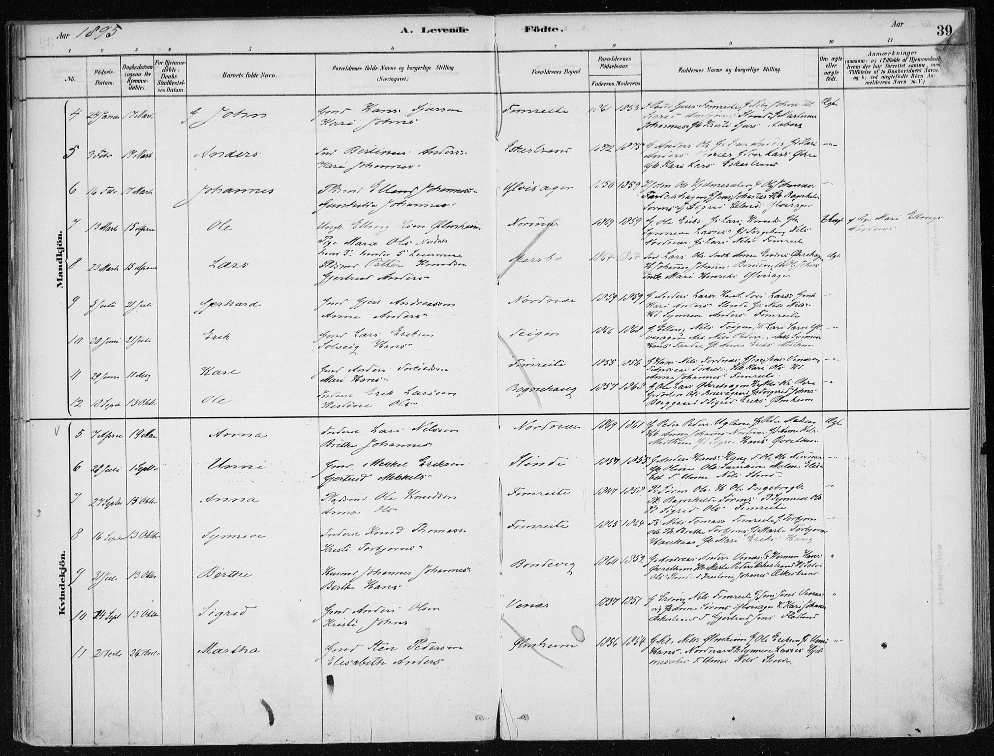 Sogndal sokneprestembete, AV/SAB-A-81301/H/Haa/Haac/L0001: Parish register (official) no. C 1, 1878-1907, p. 39