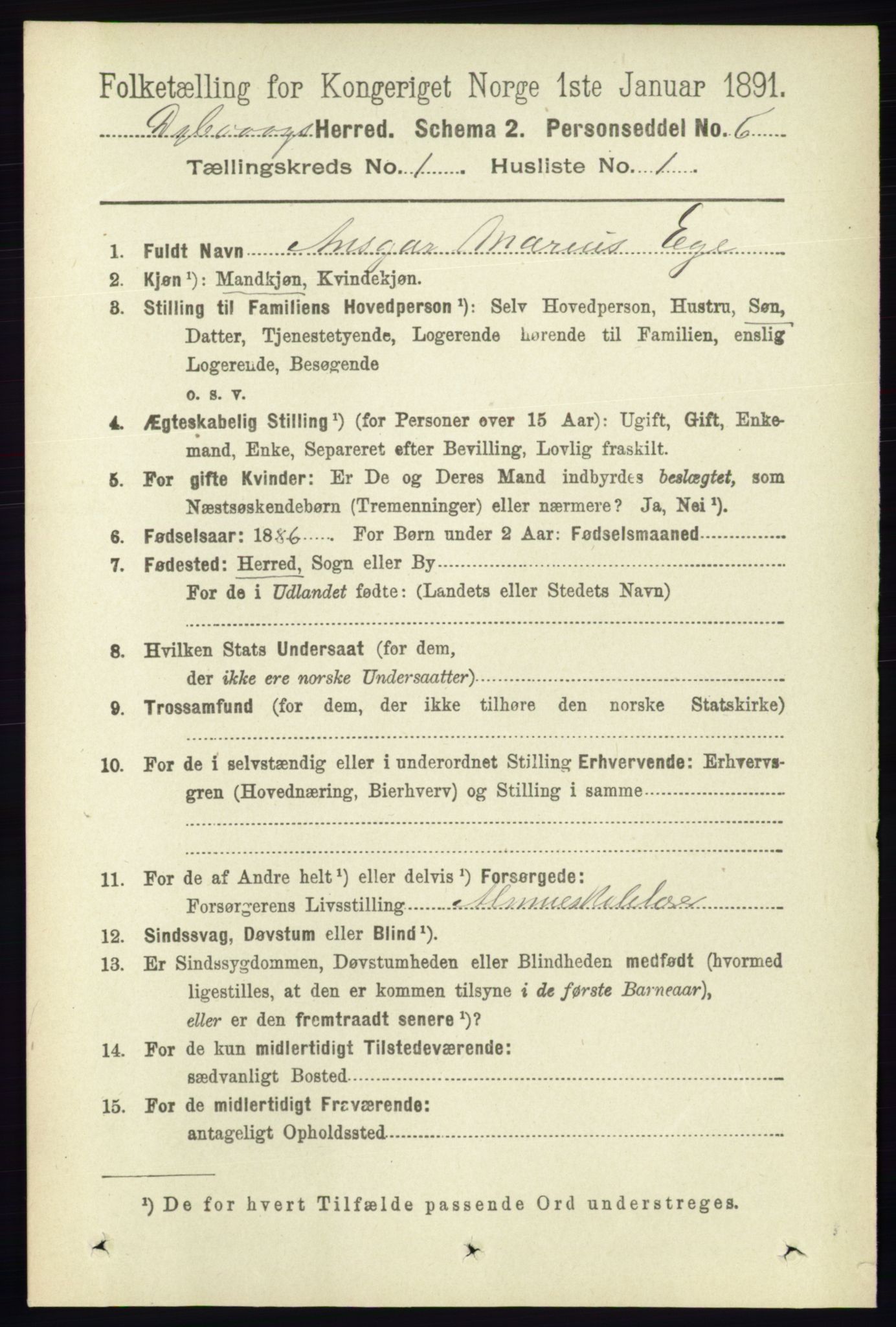 RA, 1891 census for 0915 Dypvåg, 1891, p. 111