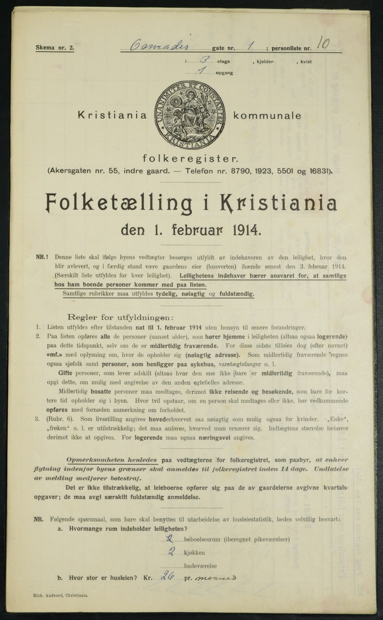 OBA, Municipal Census 1914 for Kristiania, 1914, p. 13433