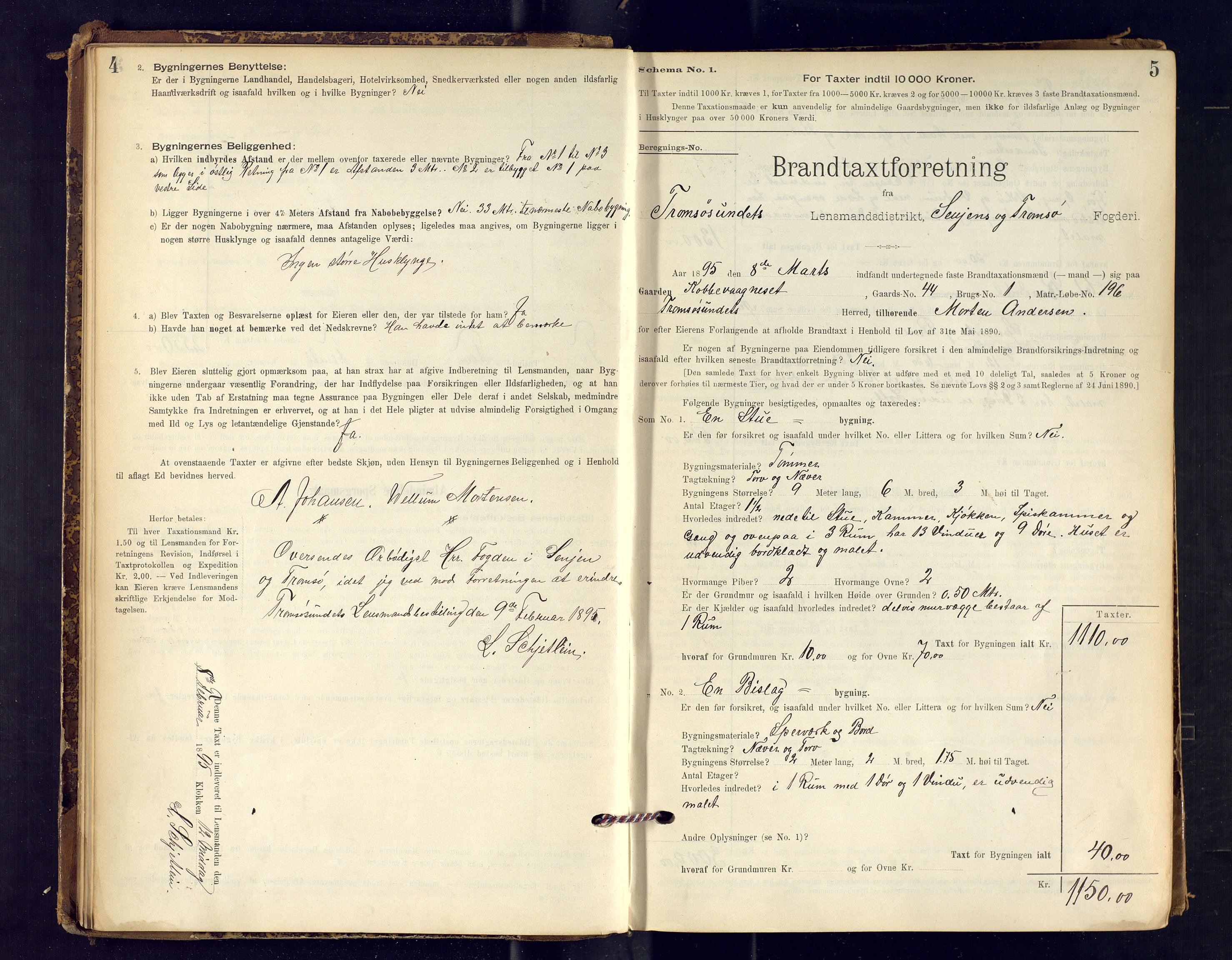 Tromsøysund lensmannskontor, SATØ/SATØ-12/F/Fs/Fsb/L0734: Branntakstprotokoll. Med register, 1895-1898, p. 4-5