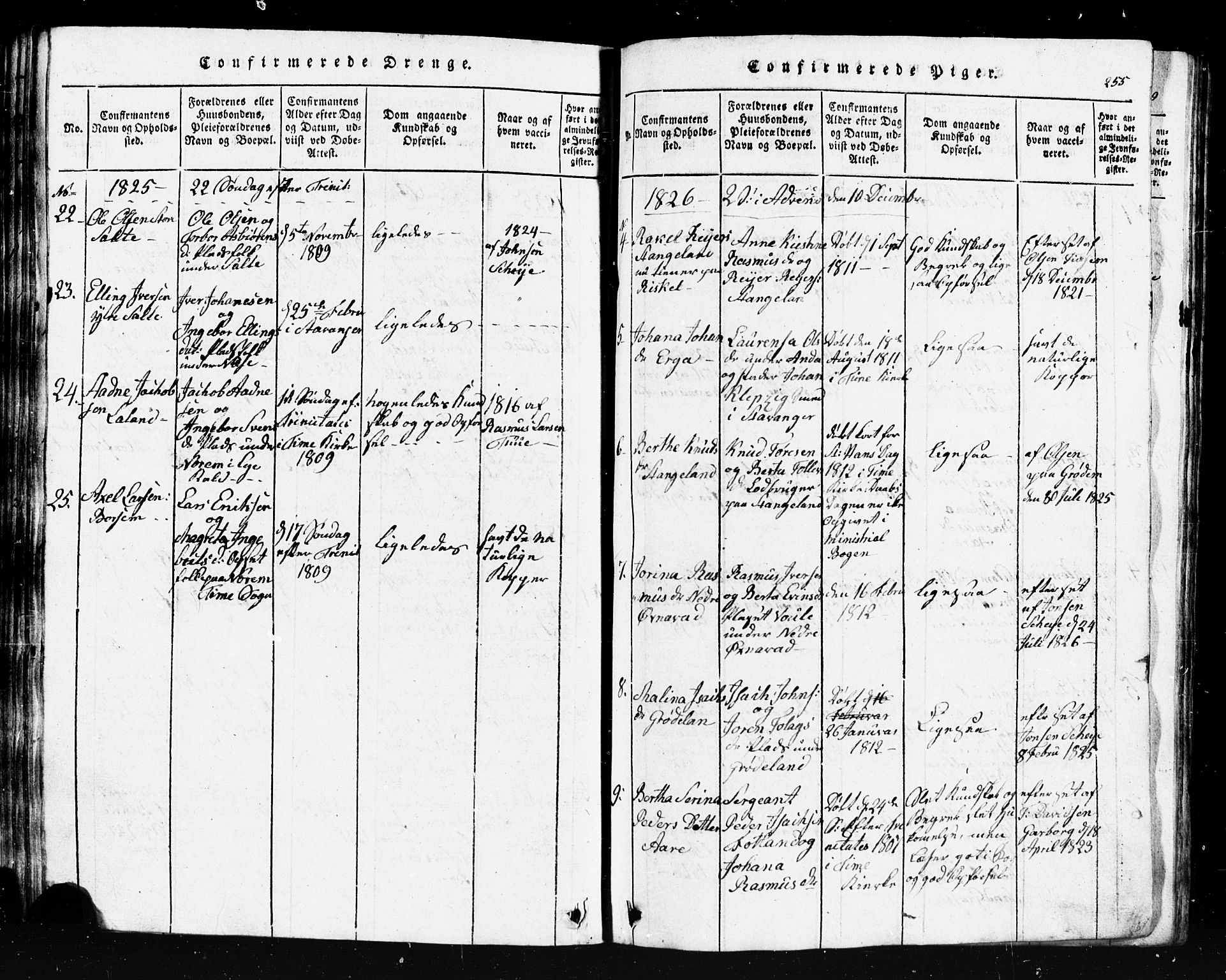 Klepp sokneprestkontor, AV/SAST-A-101803/001/3/30BB/L0001: Parish register (copy) no.  B 1, 1816-1859, p. 255