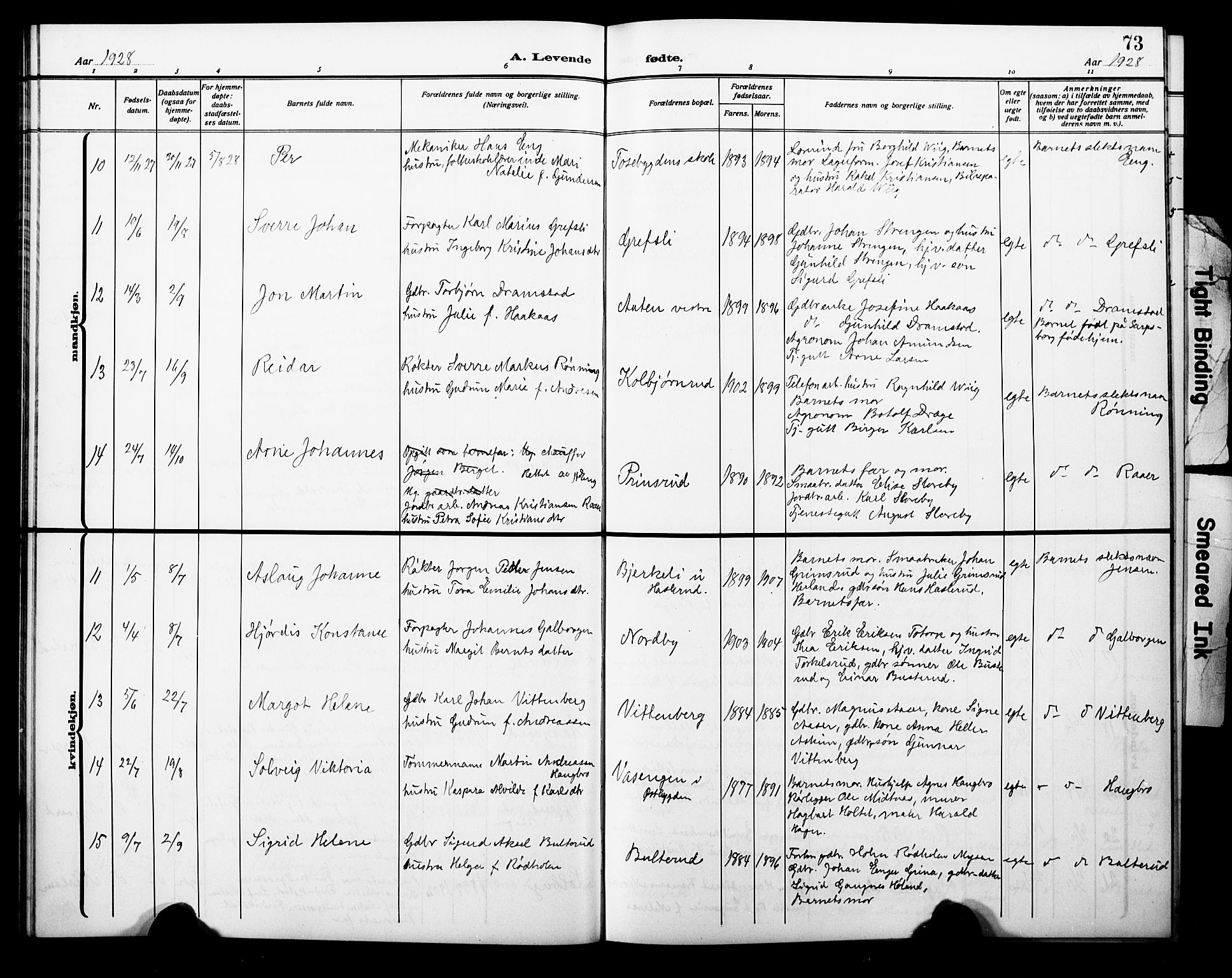 Trøgstad prestekontor Kirkebøker, AV/SAO-A-10925/G/Ga/L0002: Parish register (copy) no. I 2, 1911-1929, p. 73