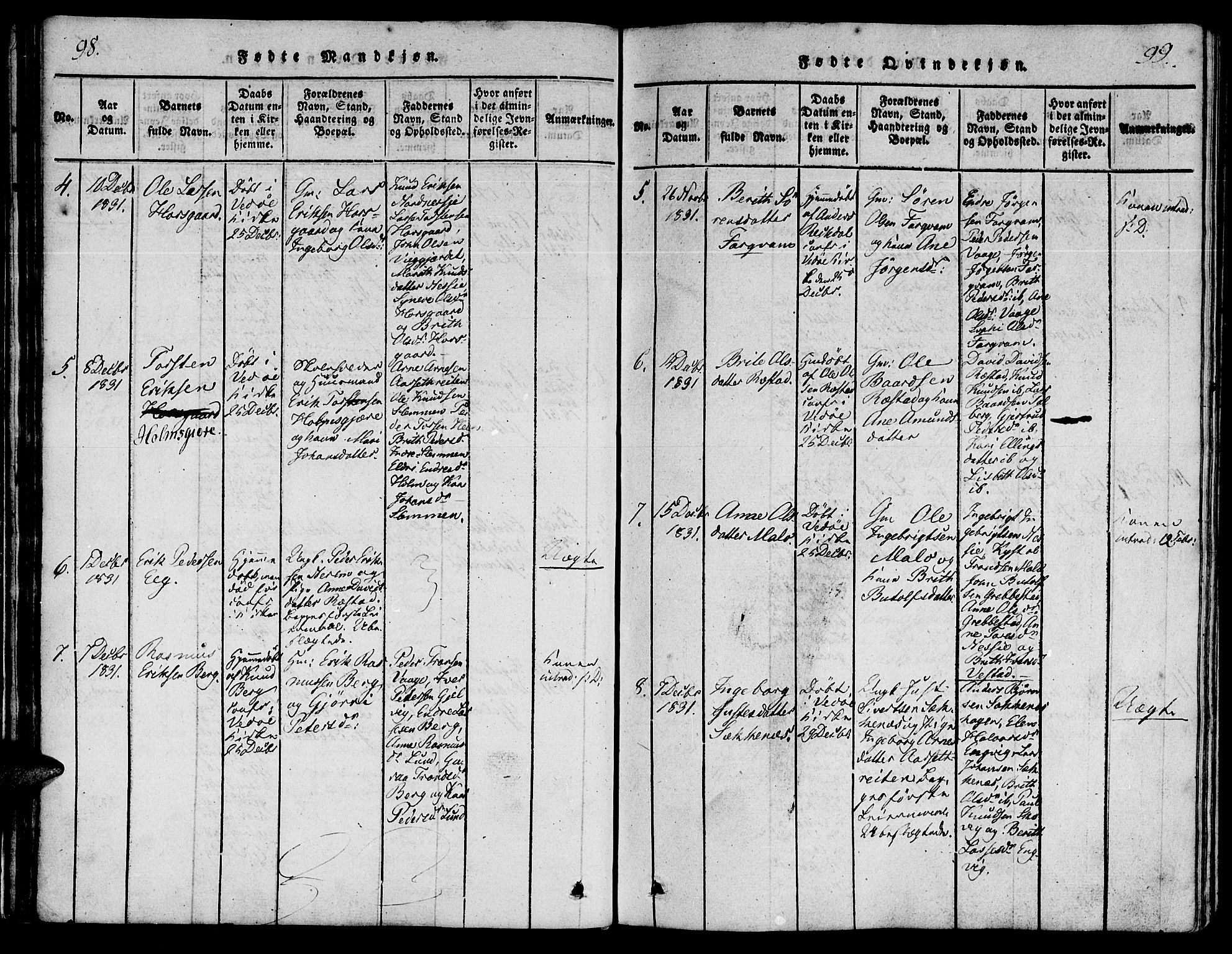 Ministerialprotokoller, klokkerbøker og fødselsregistre - Møre og Romsdal, AV/SAT-A-1454/547/L0602: Parish register (official) no. 547A04, 1818-1845, p. 98-99