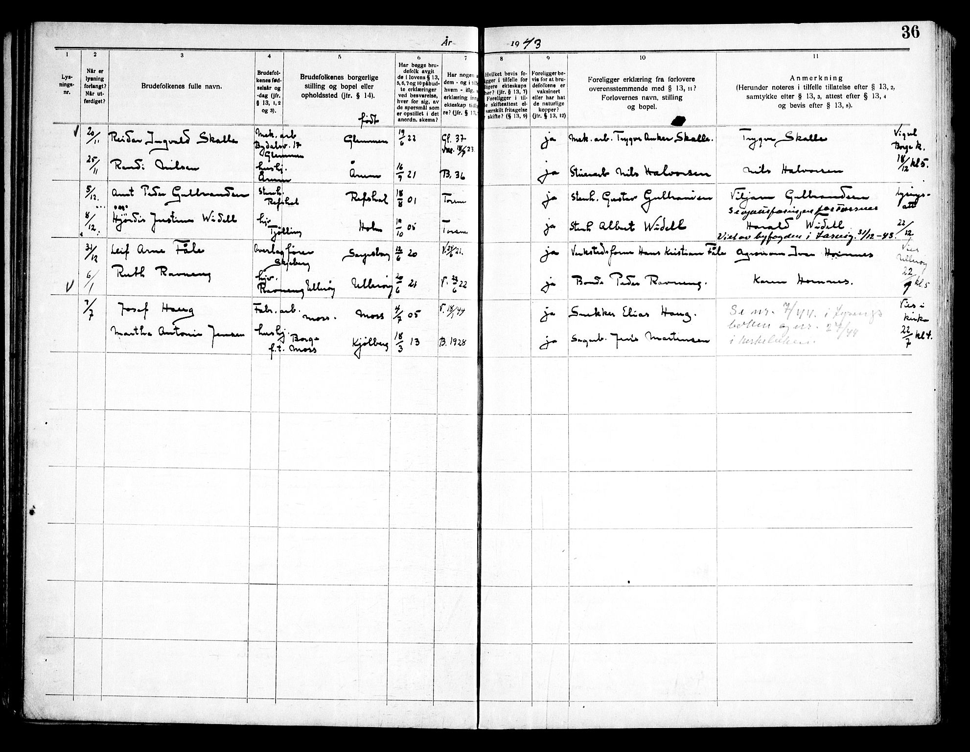 Borge prestekontor Kirkebøker, SAO/A-10903/H/Ha/L0002: Banns register no. I 2, 1937-1956, p. 36