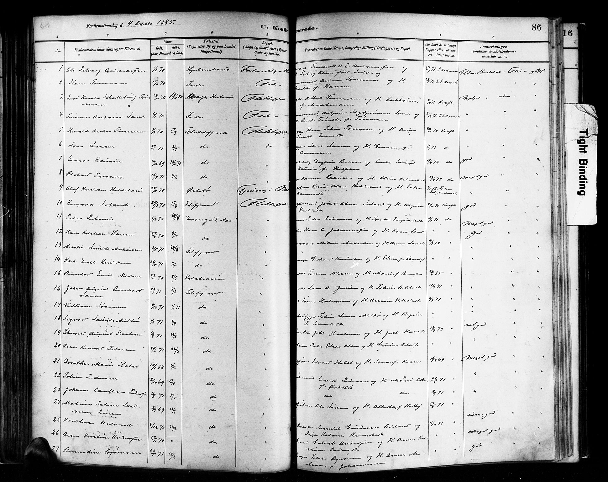 Flekkefjord sokneprestkontor, SAK/1111-0012/F/Fa/Faa/L0001: Parish register (official) no. A 1, 1885-1900, p. 86